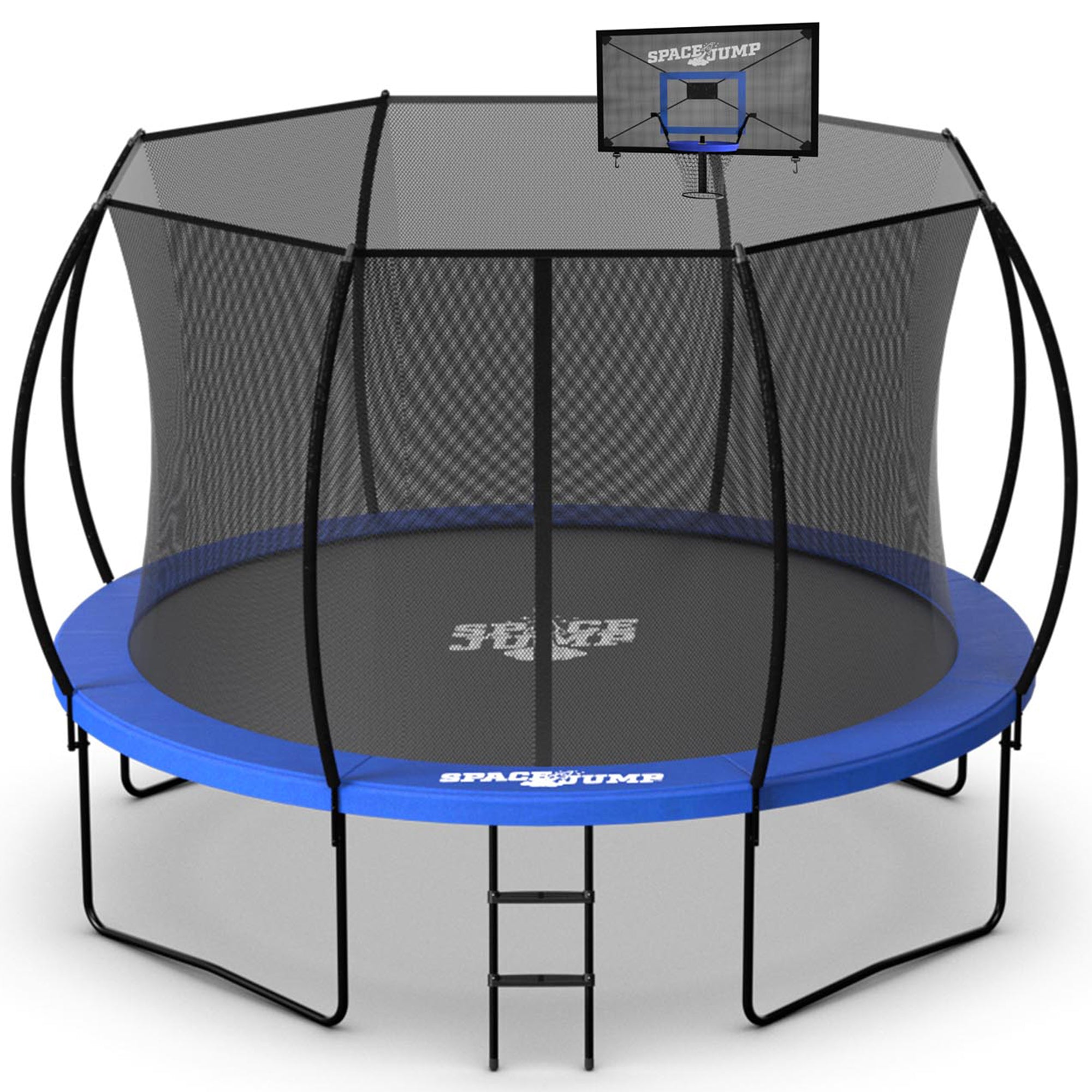 SpaceJump Nova 12Ft Trampoline, Outdoor Bounce Pad with Safety Net & Hoop, Black