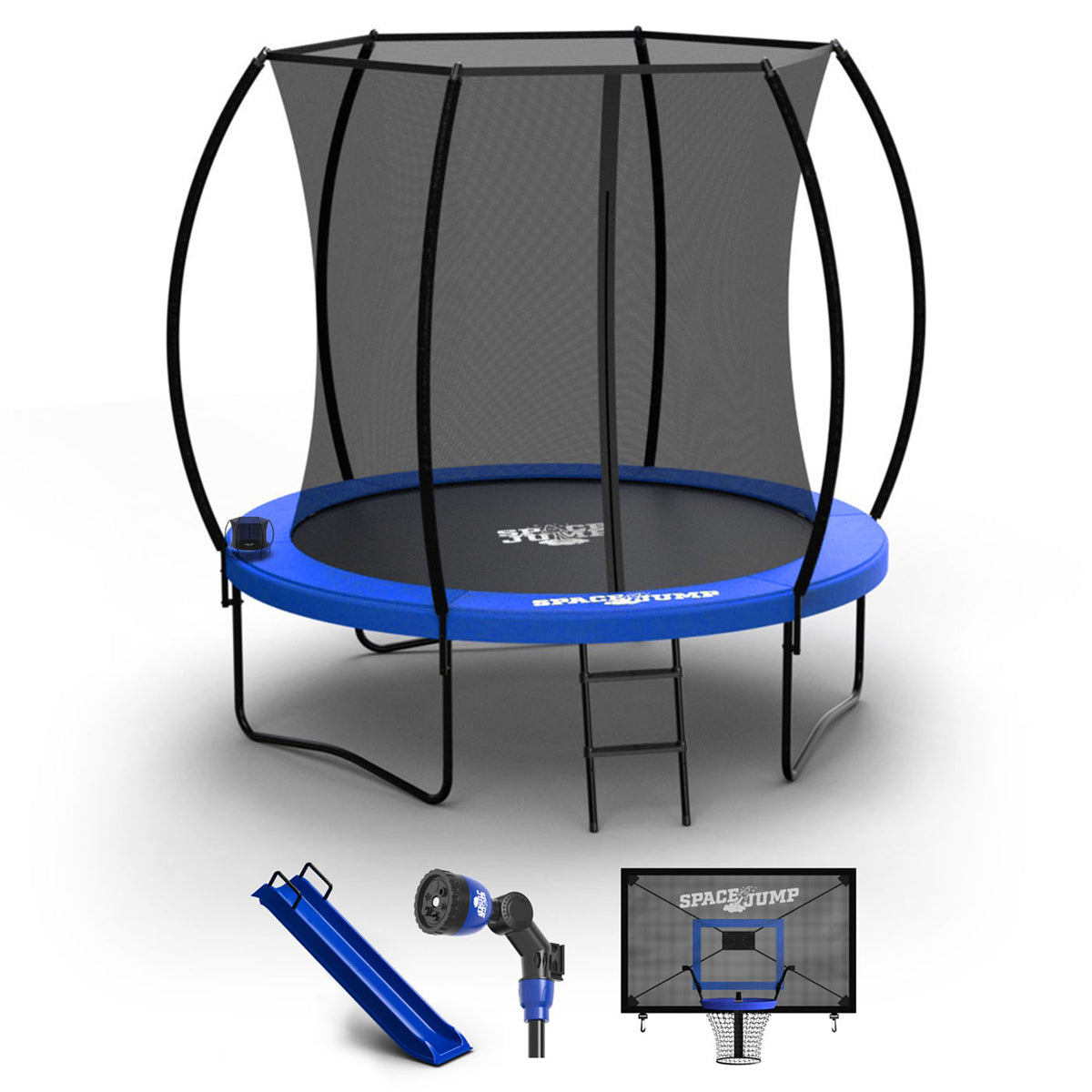 SpaceJump Nova 8' Round Trampoline with Safety Net, Hoop, Slide, & Water Sprayer