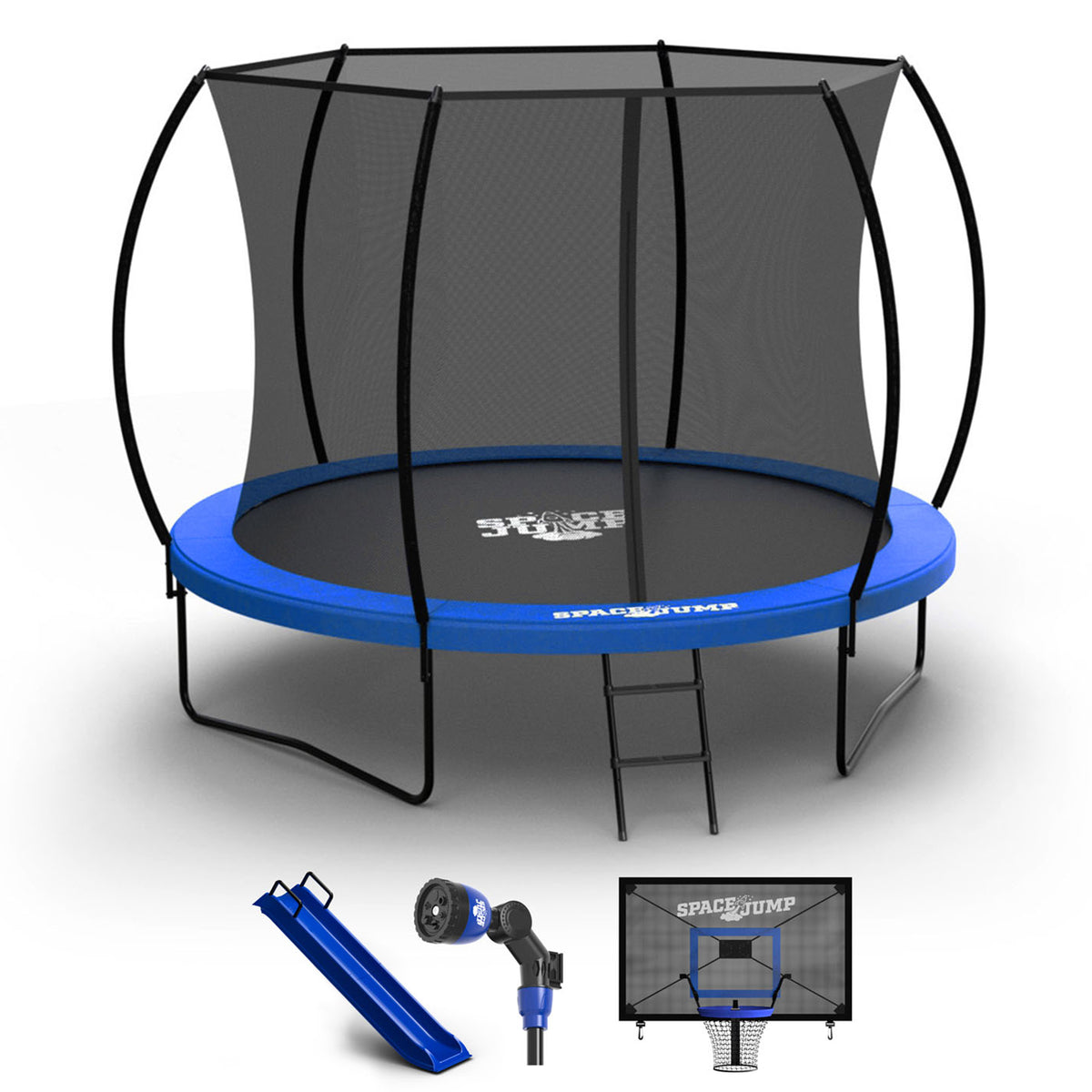 SpaceJump Nova 10' Round Trampoline with Safety Net, Hoop, Slide & Water Sprayer