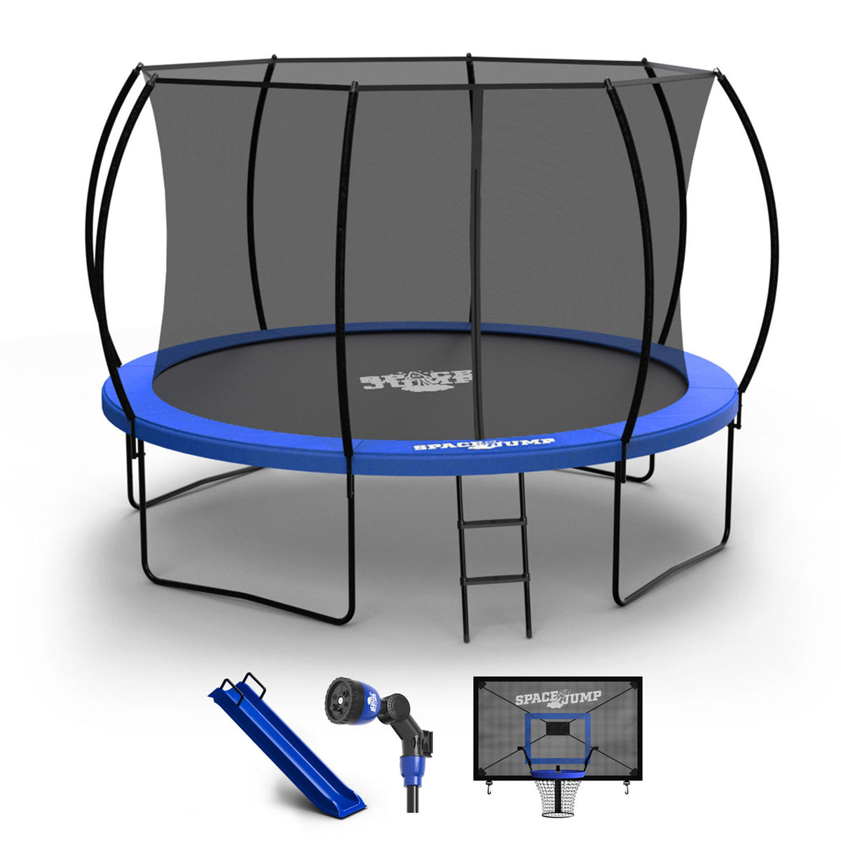SpaceJump Nova 12' Round Trampoline with Safety Net, Hoop, Slide & Water Sprayer