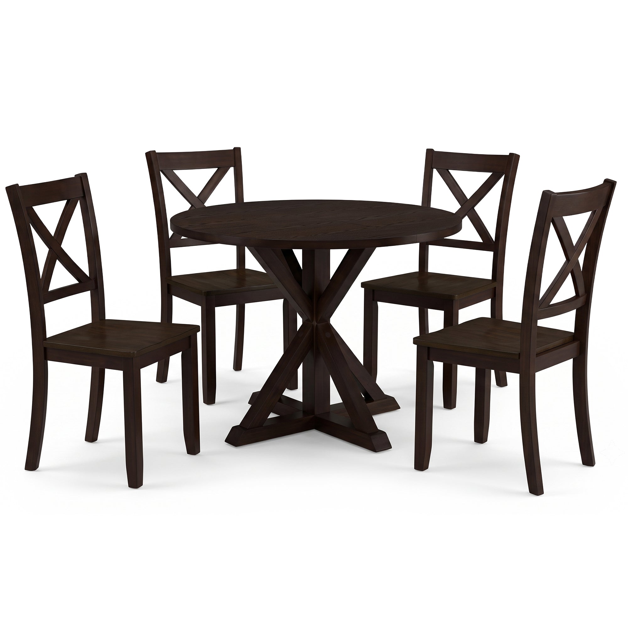ROME + OAK Farmhouse Dining Set with 40" Round Table and 4 Chairs, Dark Brown - VMInnovations