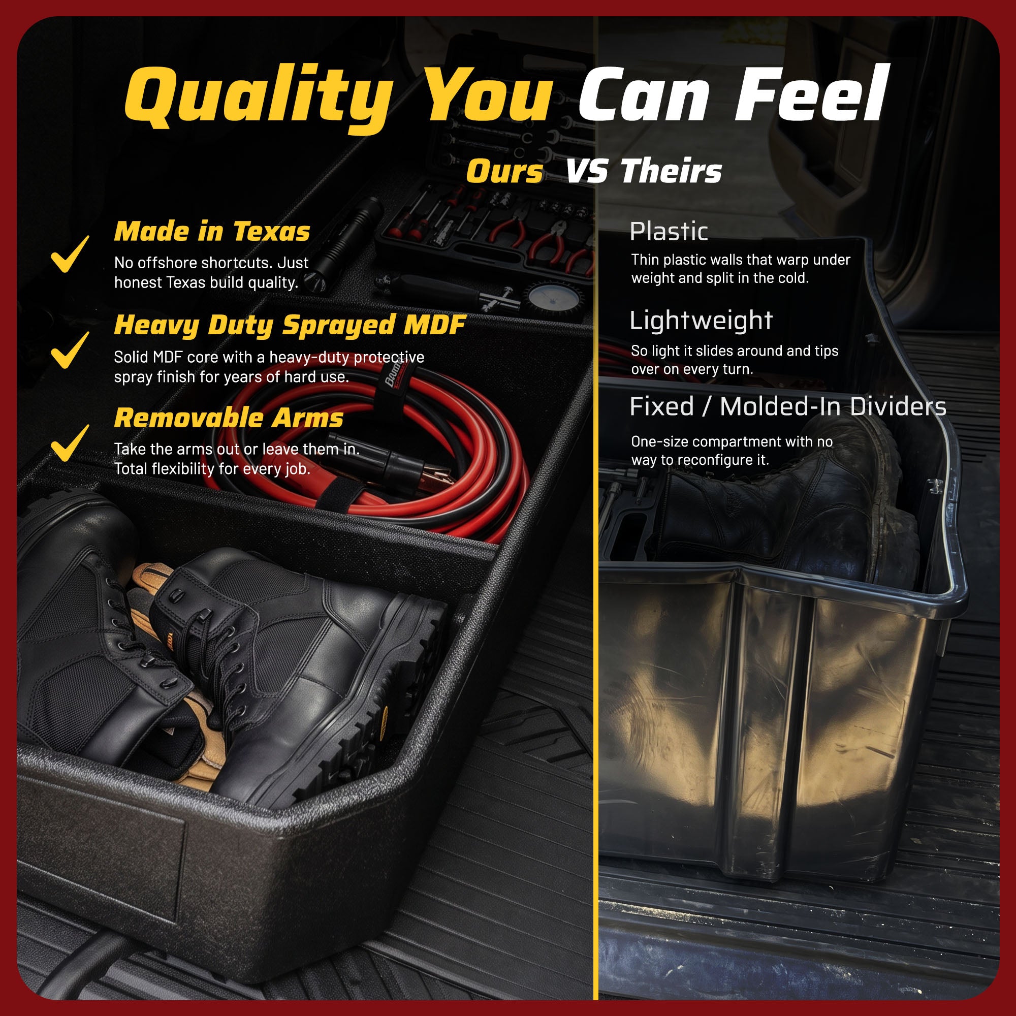 QBomb Truck Underseat Storage Box with 3 Compartments, GMC, Chevy 2019-2026
