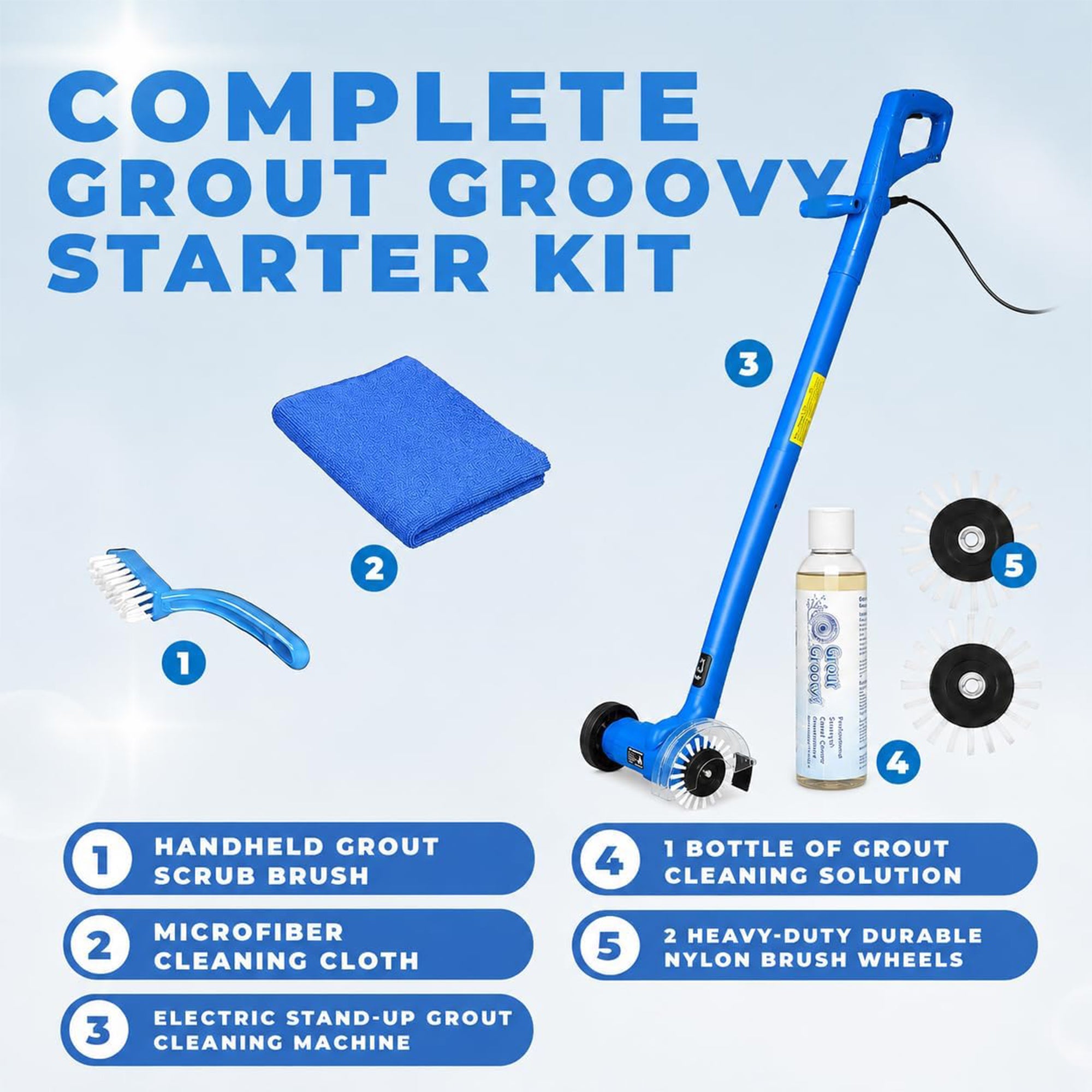 Grout Groovy Electric Stand-Up Grout Cleaner Machine Bundle for Tile Floors