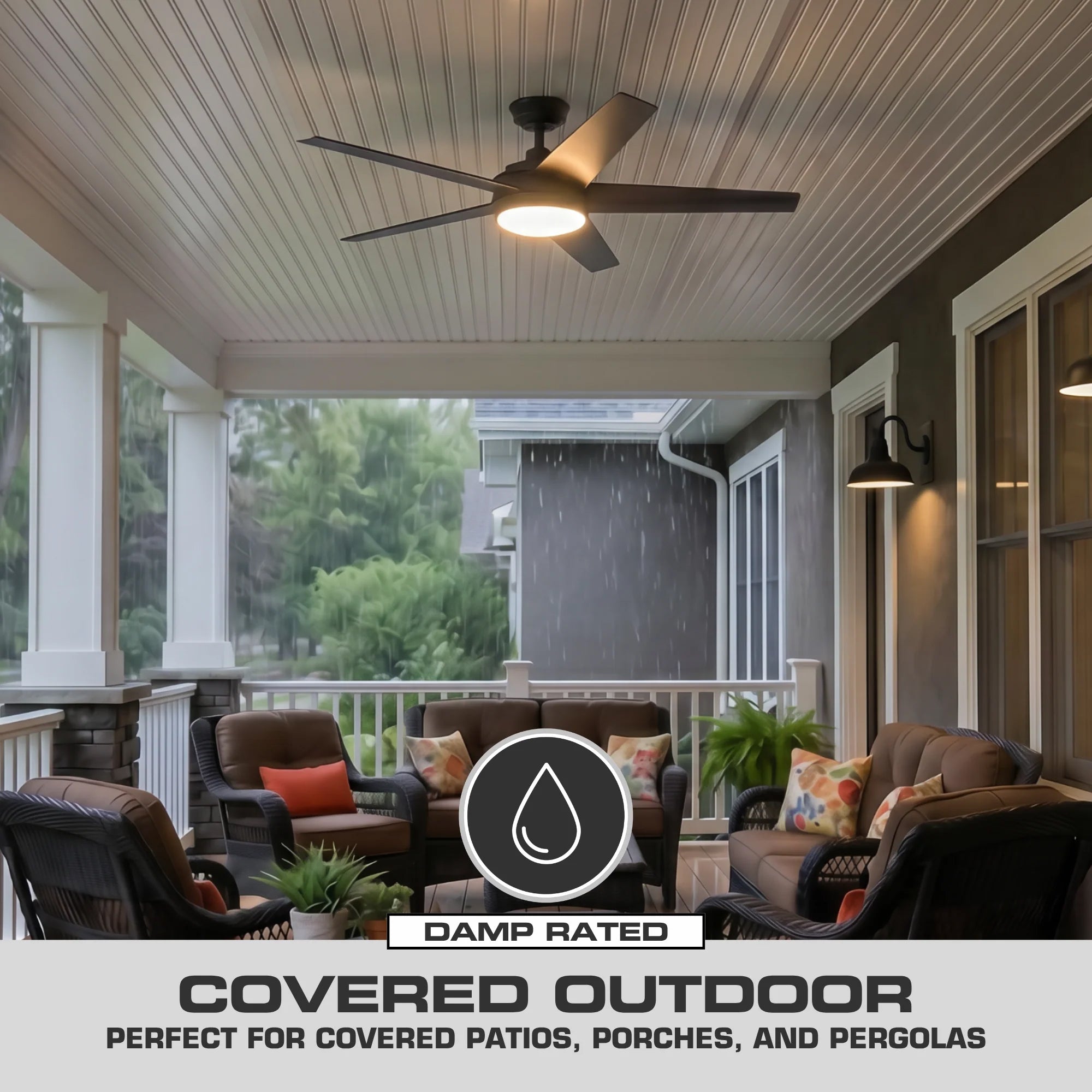 Mule 52 Inch 5-Minute Indoor & Outdoor Ceiling Fan with LED Light, Matte Black