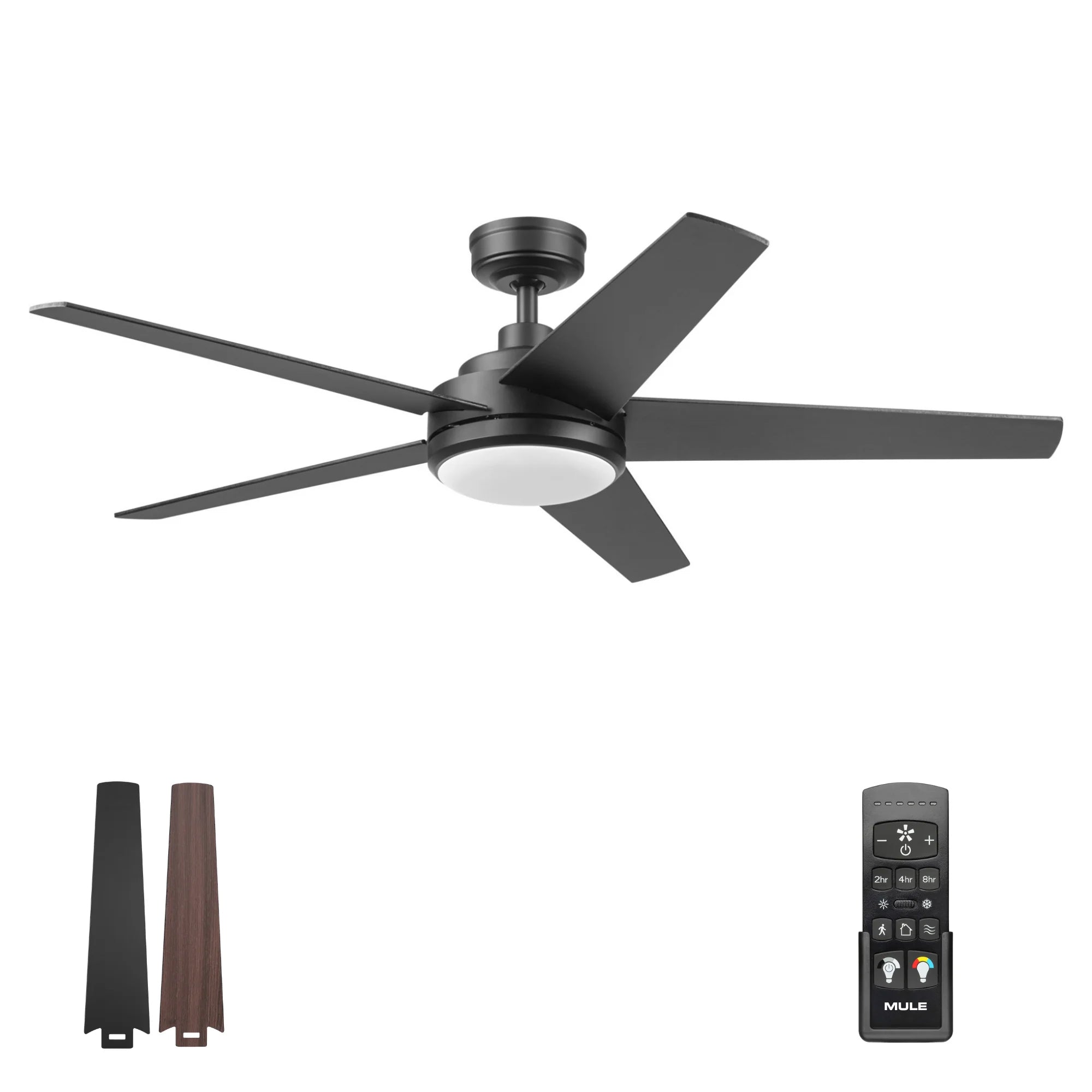 Mule 52 Inch 5-Minute Indoor & Outdoor Ceiling Fan with LED Light, Matte Black