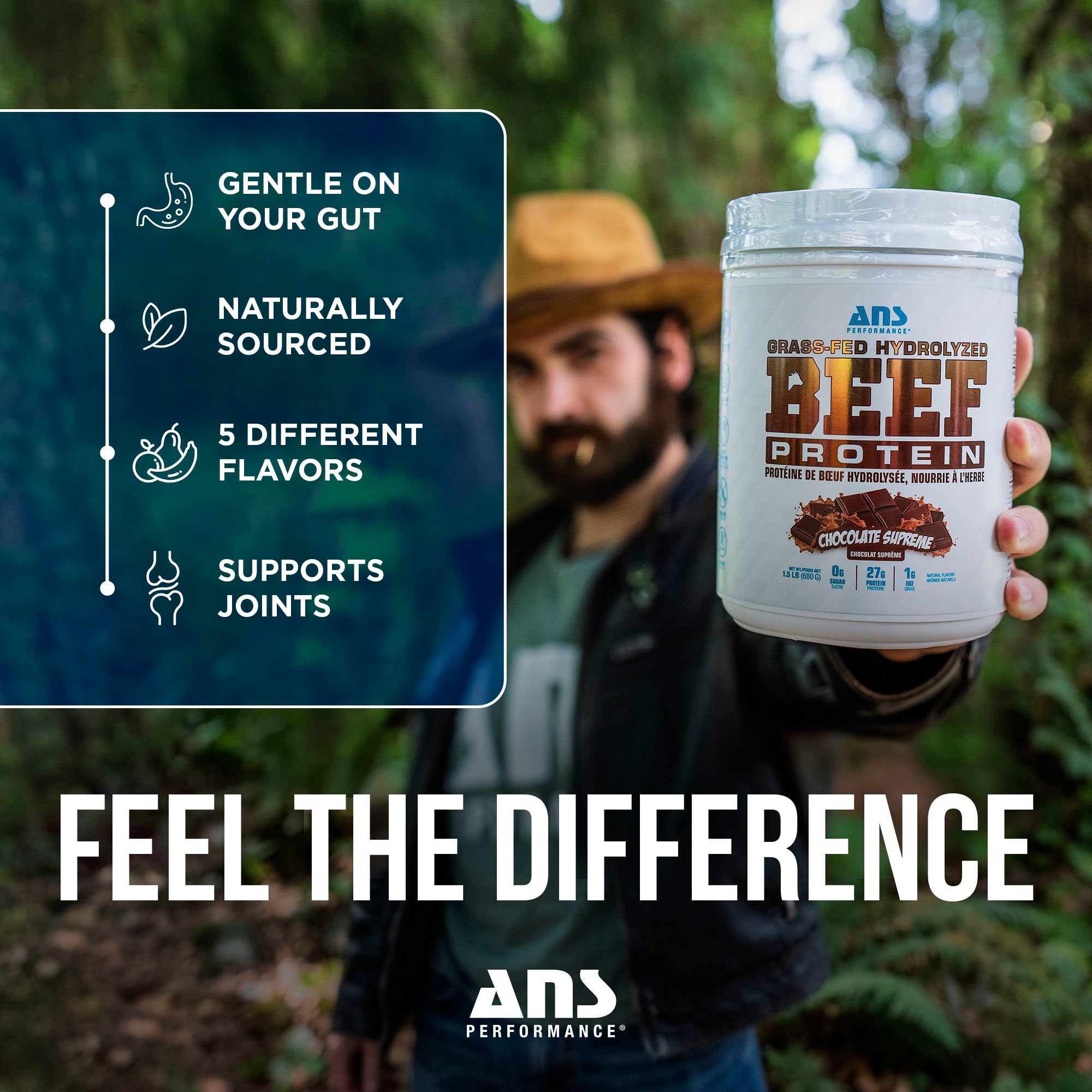 ANS Performance BEEF Protein Grass-Fed Protein Powder, 1.5 lb, Chocolate Supreme
