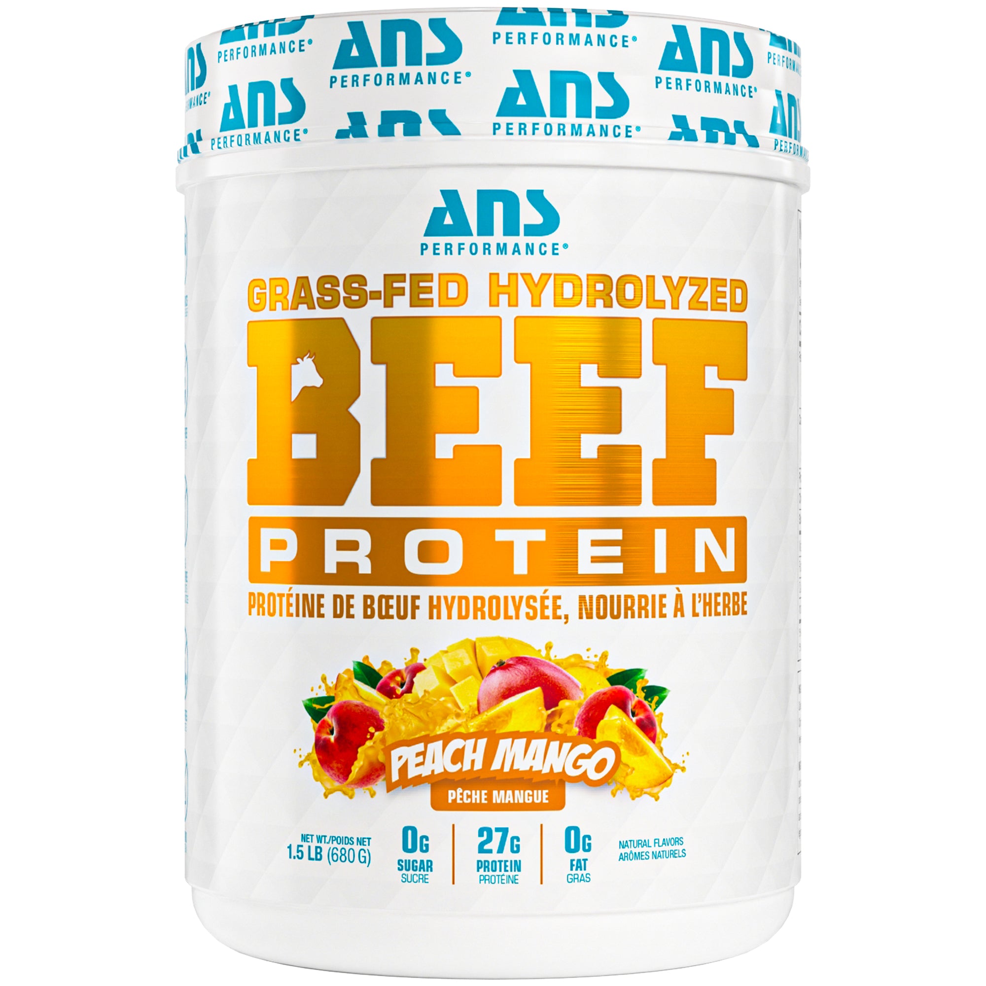 ANS Performance BEEF Protein Grass-Fed Protein Powder, 1.5 Pounds, Peach Mango