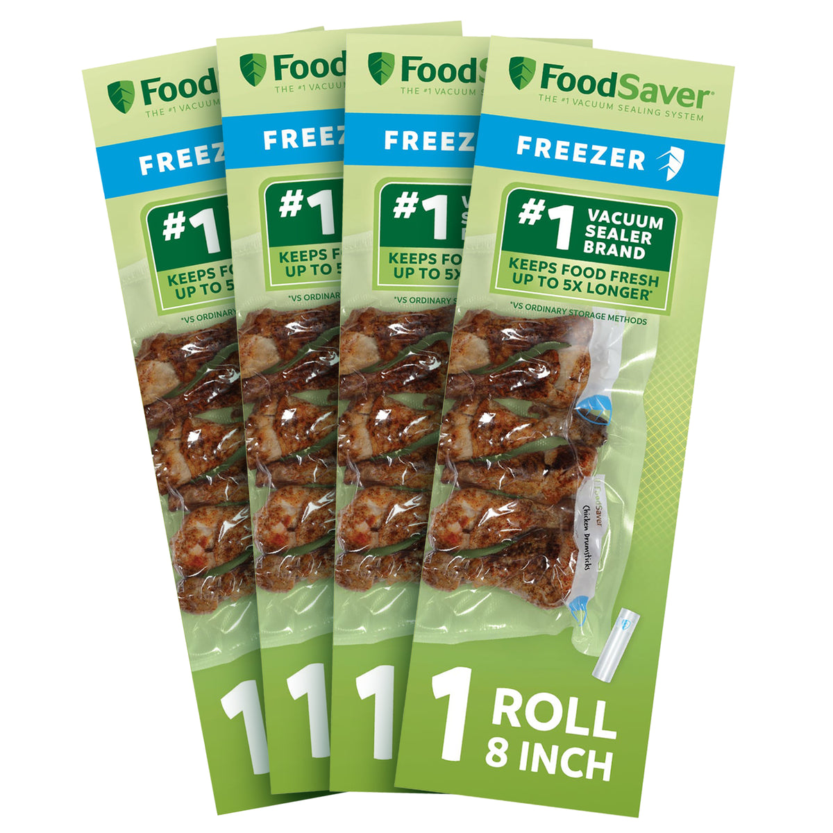 FoodSaver 4 Pack Vacuum Sealer Rolls, 8"x16' Rolls, Custom Size for Food Storage