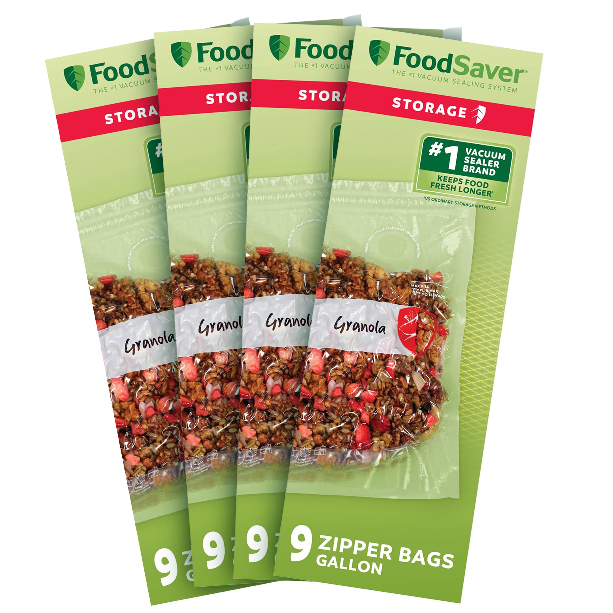 FoodSaver 36 Pack Reusable Quart Vacuum Zipper Bags, BPA-Free Freezer Storage