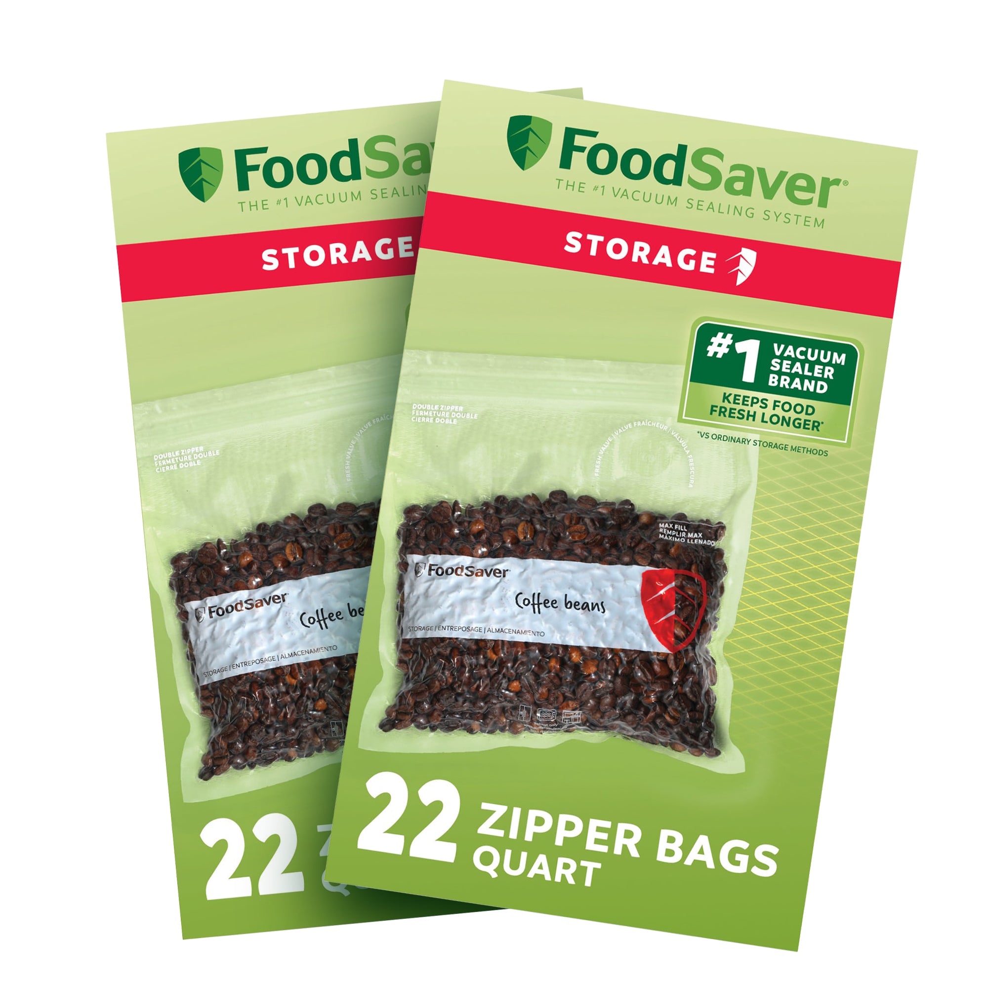FoodSaver 44 Pack Reusable Quart Vacuum Zipper Bags, BPA-Free Freezer Storage