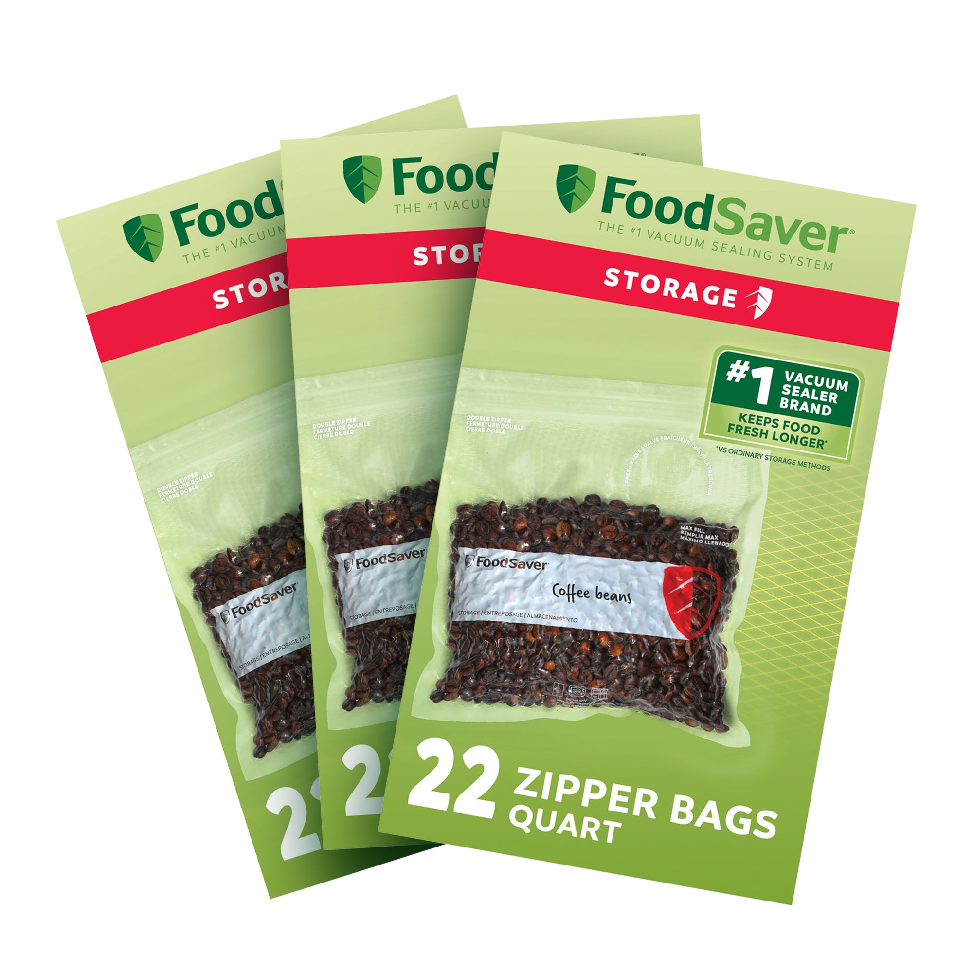 FoodSaver 66 Pack Reusable Quart Vacuum Zipper Bags, BPA-Free Freezer Storage