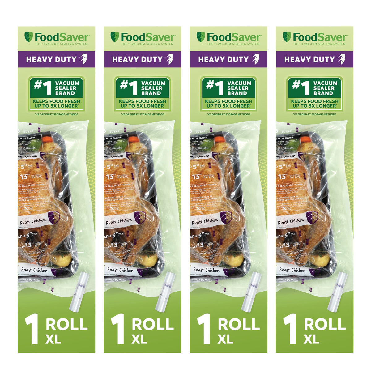 FoodSaver 4 Pack Heavy Duty Vacuum Sealer Rolls, XL 11" x 16', Expands to 14"