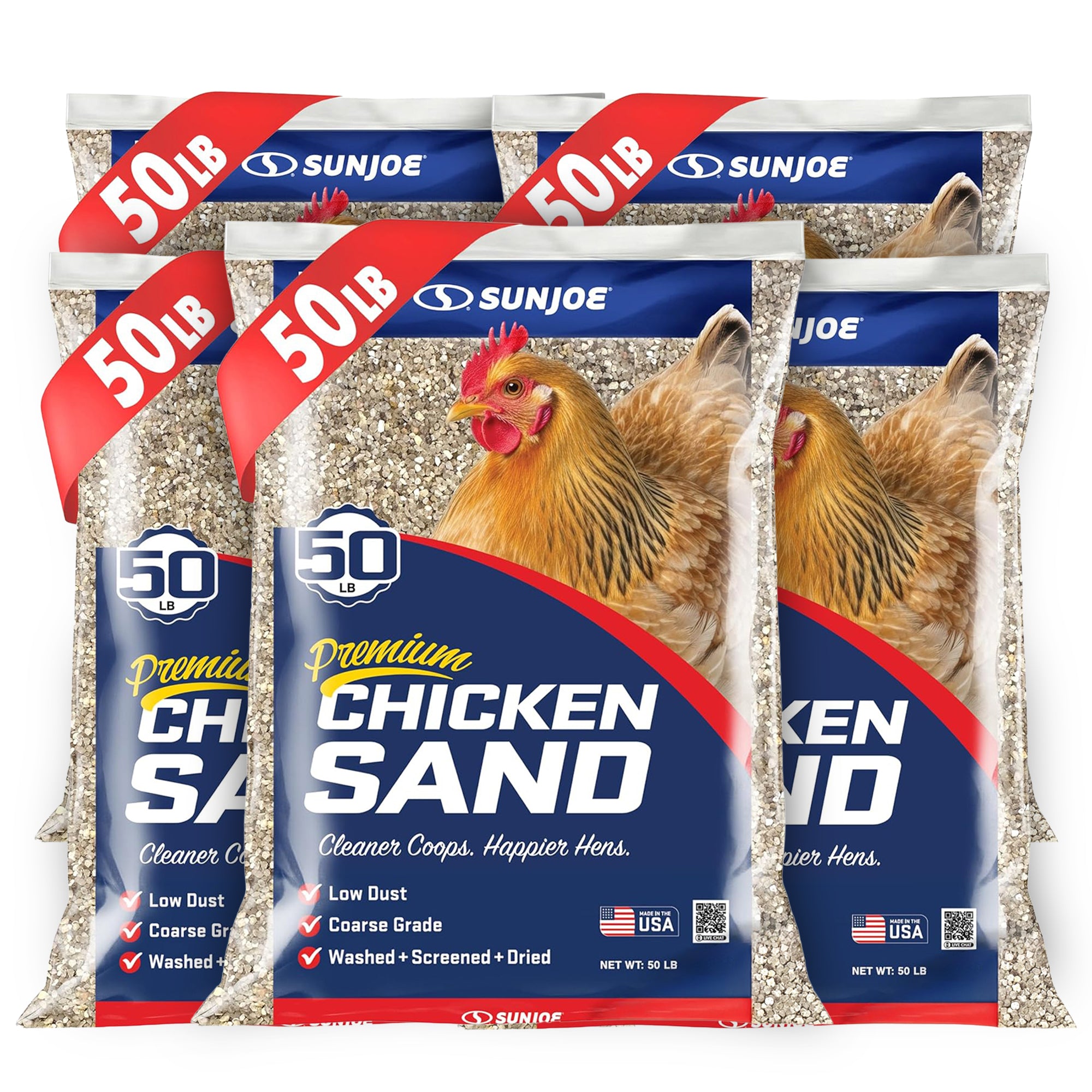Premium Chicken Coop Sand, Natural Mineral Poultry Bedding, 50 lb Bag, 5 Pack