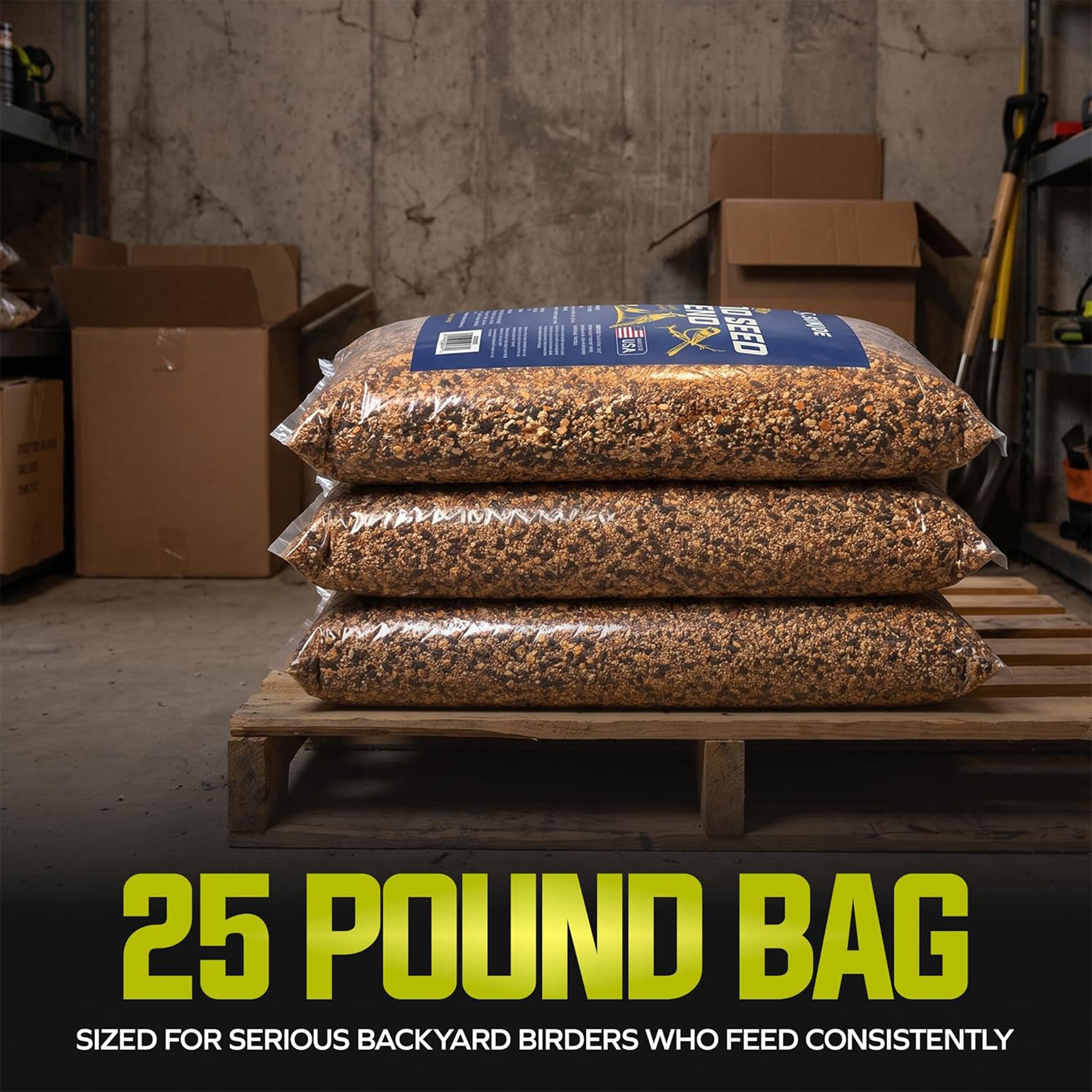 Sun Joe Wild Bird Seed Blend, Supplemental Feed for Backyard Birds, 25 Lb