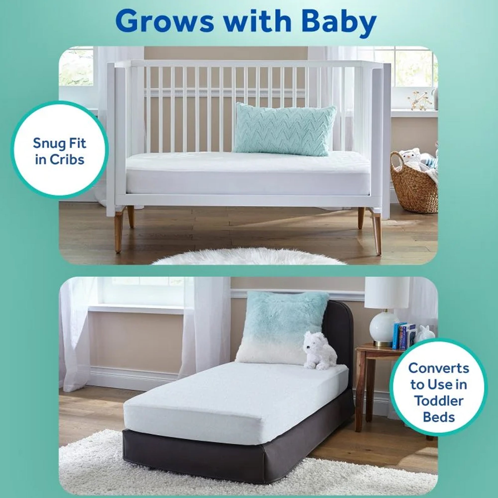 Sealy Baby Cozy Dreams Premier 2-Stage Crib Mattress, Aqua Cooling Clouds
