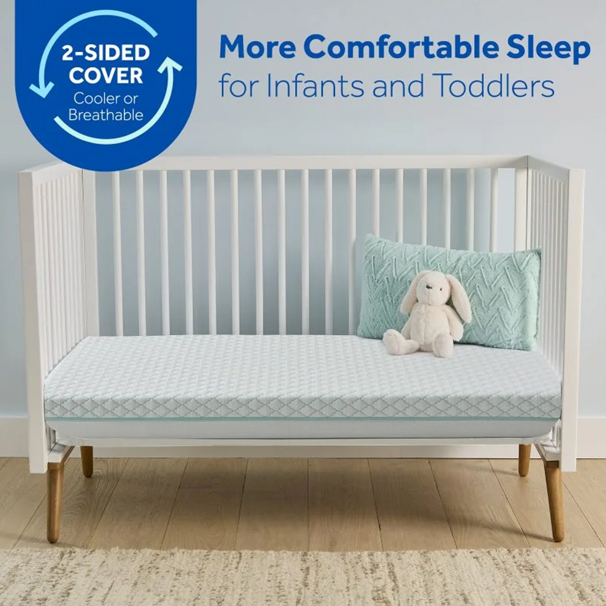 Sealy Baby Cozy Dreams Premier 2-Stage Crib Mattress, Aqua Cooling Clouds
