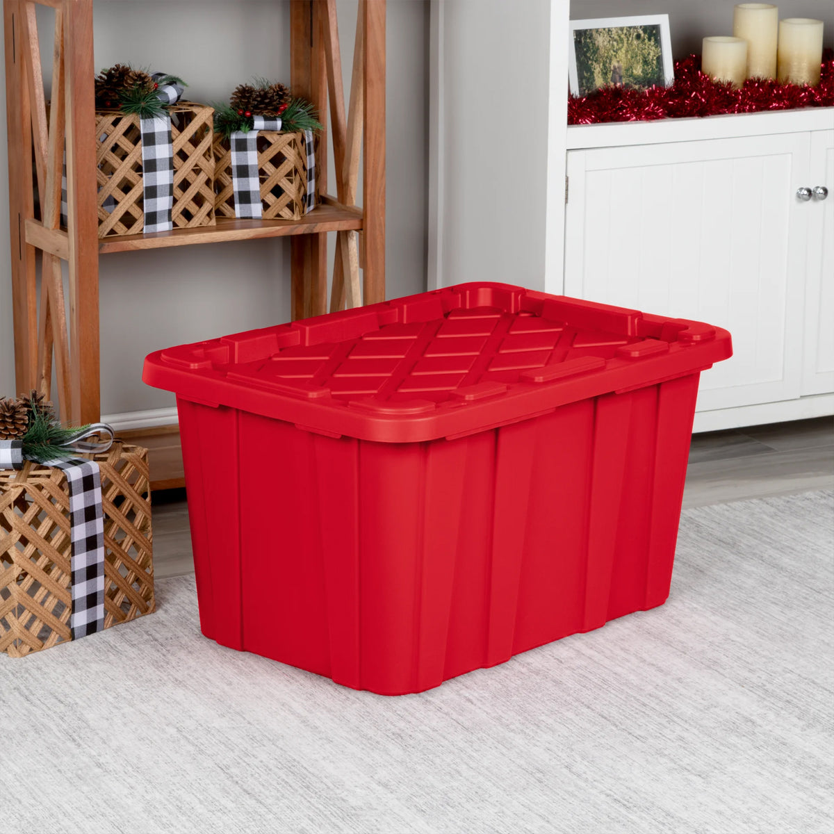 Sterilite 6 Pack 27 Gal Industrial Storage Tote with Snap Fit Lids, Rocket Red