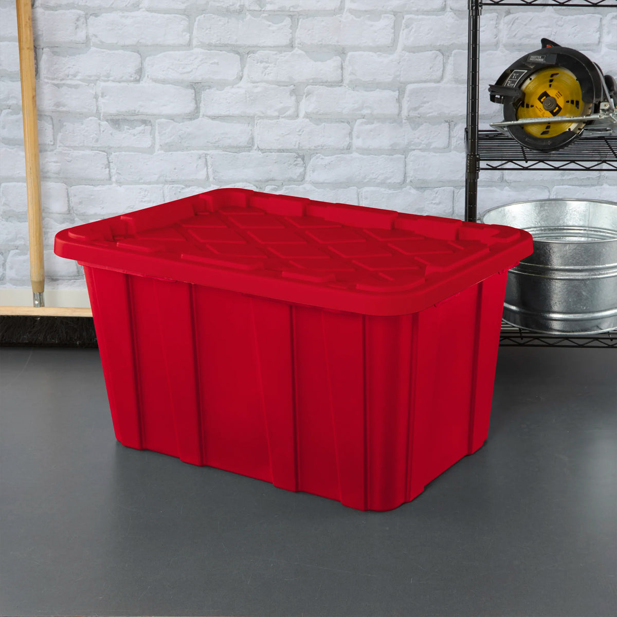 Sterilite 6 Pack 27 Gal Industrial Storage Tote with Snap Fit Lids, Rocket Red