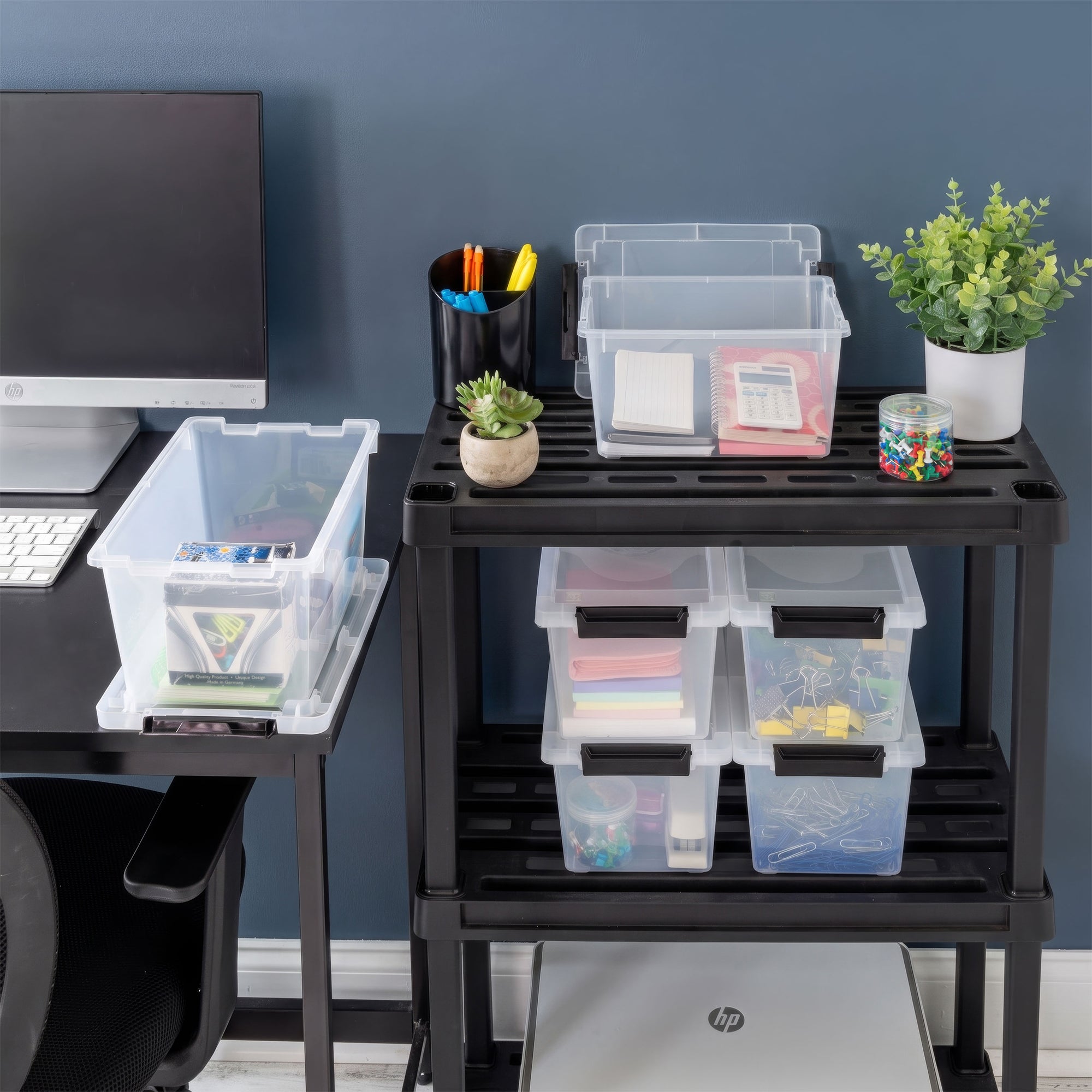 IRIS USA 1 Qt Storage Bins, Plastic Stackable Organizers w/ Lids, Clear, 6 Pack - VMInnovations