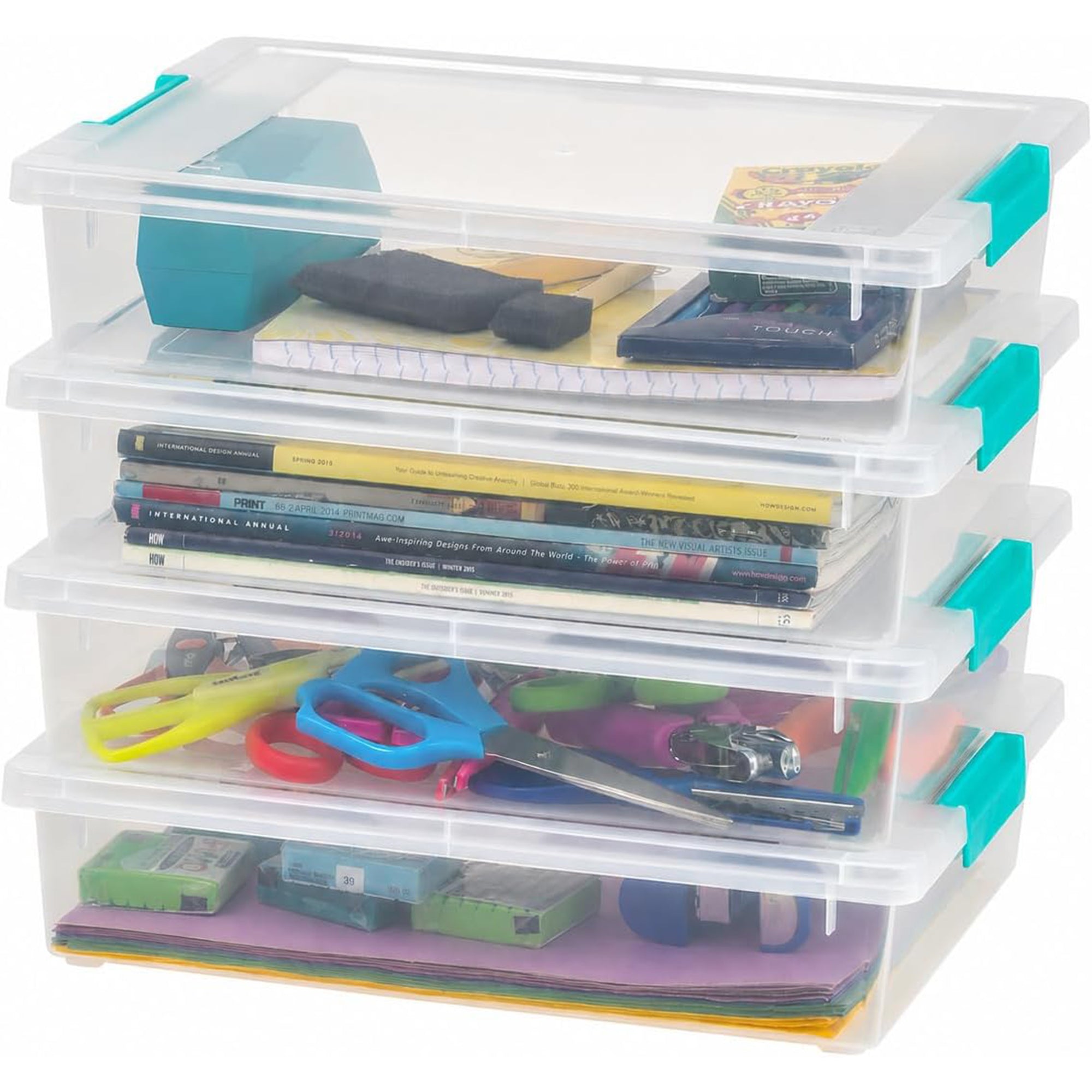 IRIS USA 6 Qt Storage Bins, Plastic Stackable Organizers w/ Lids, Clear, 4 Pack - VMInnovations