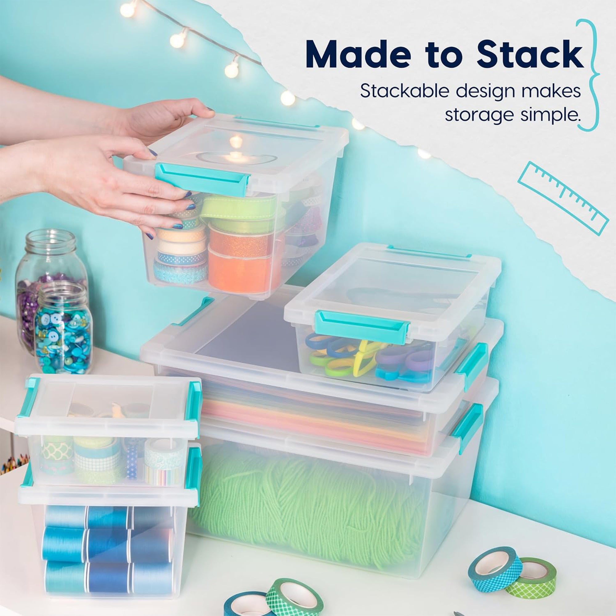 IRIS USA 6 Qt Storage Bins, Plastic Stackable Organizers w/ Lids, Clear, 4 Pack - VMInnovations