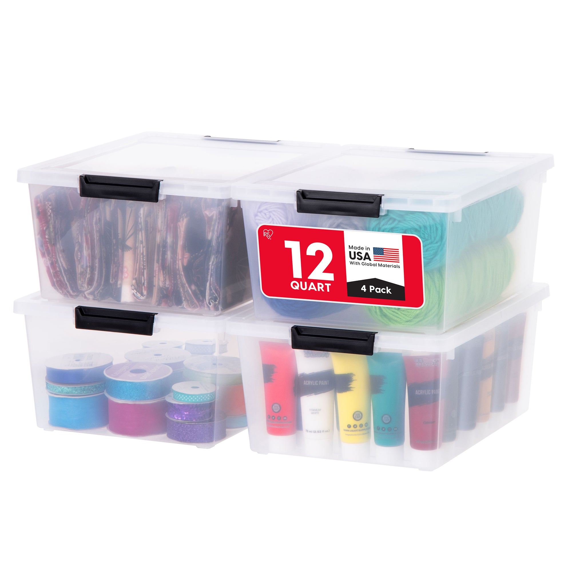 IRIS USA Plastic Storage Bins with Lids, Stackable Containers, 4-Pack, 12 Qt - VMInnovations