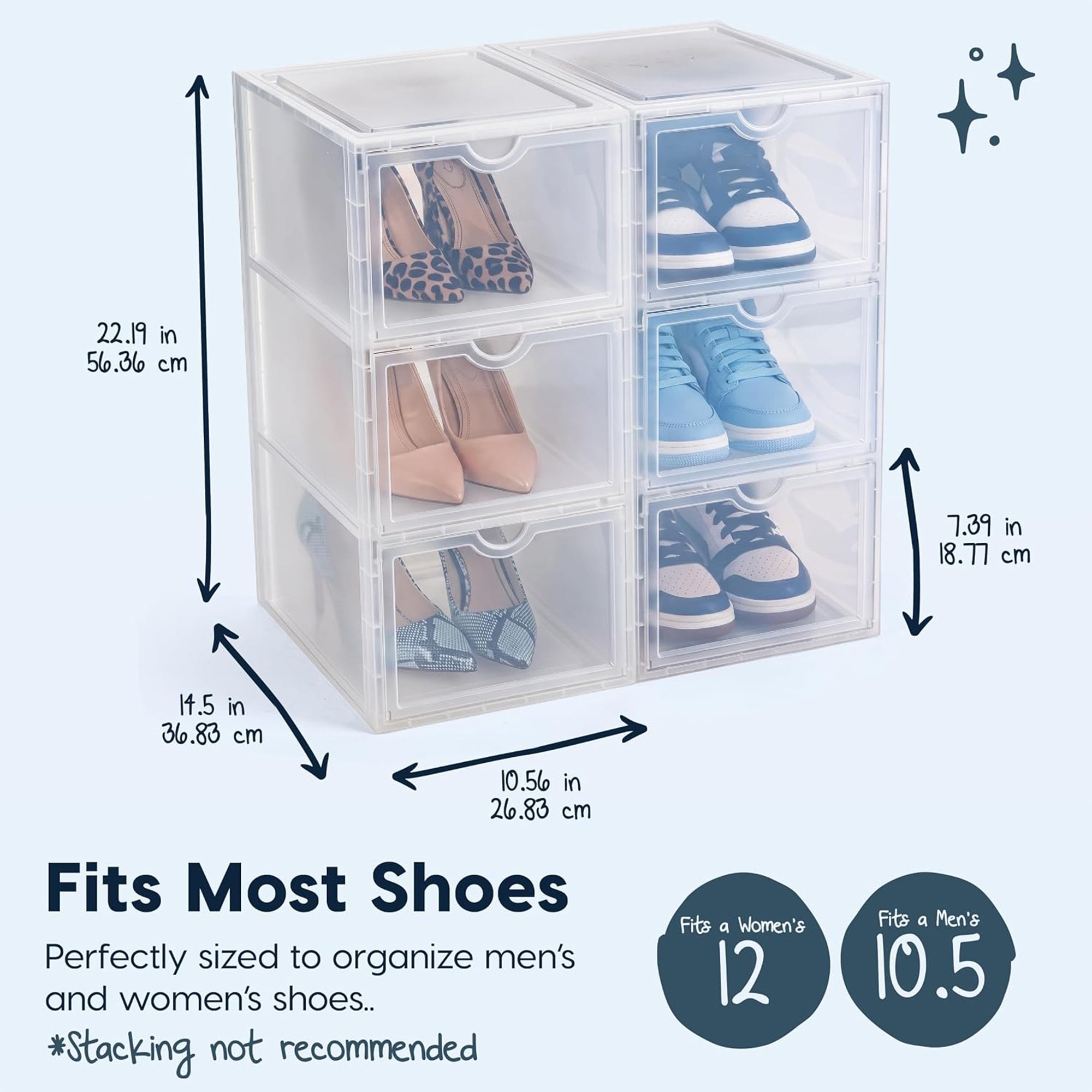 IRIS USA Shoe Box Organizer, 3 Tier Stackable Clear Storage Bin for Shoes