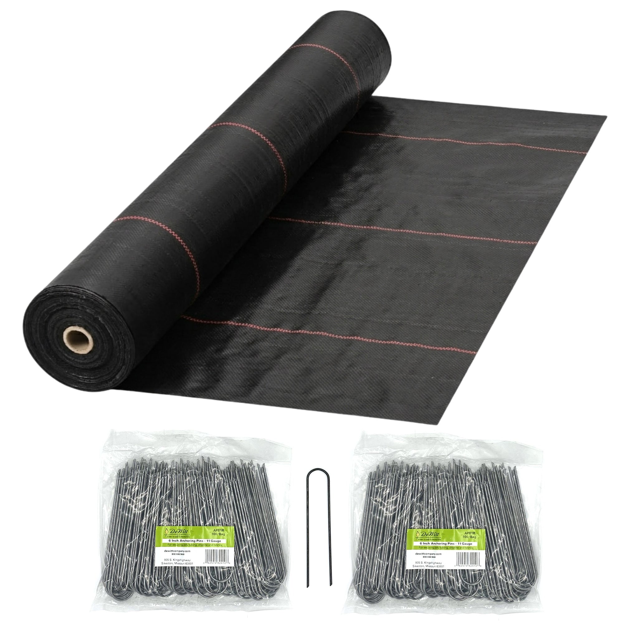DeWitt UltraWeb 3000 4' x 300' Landscape Fabric and 6" Anchoring Pins, 200 Count