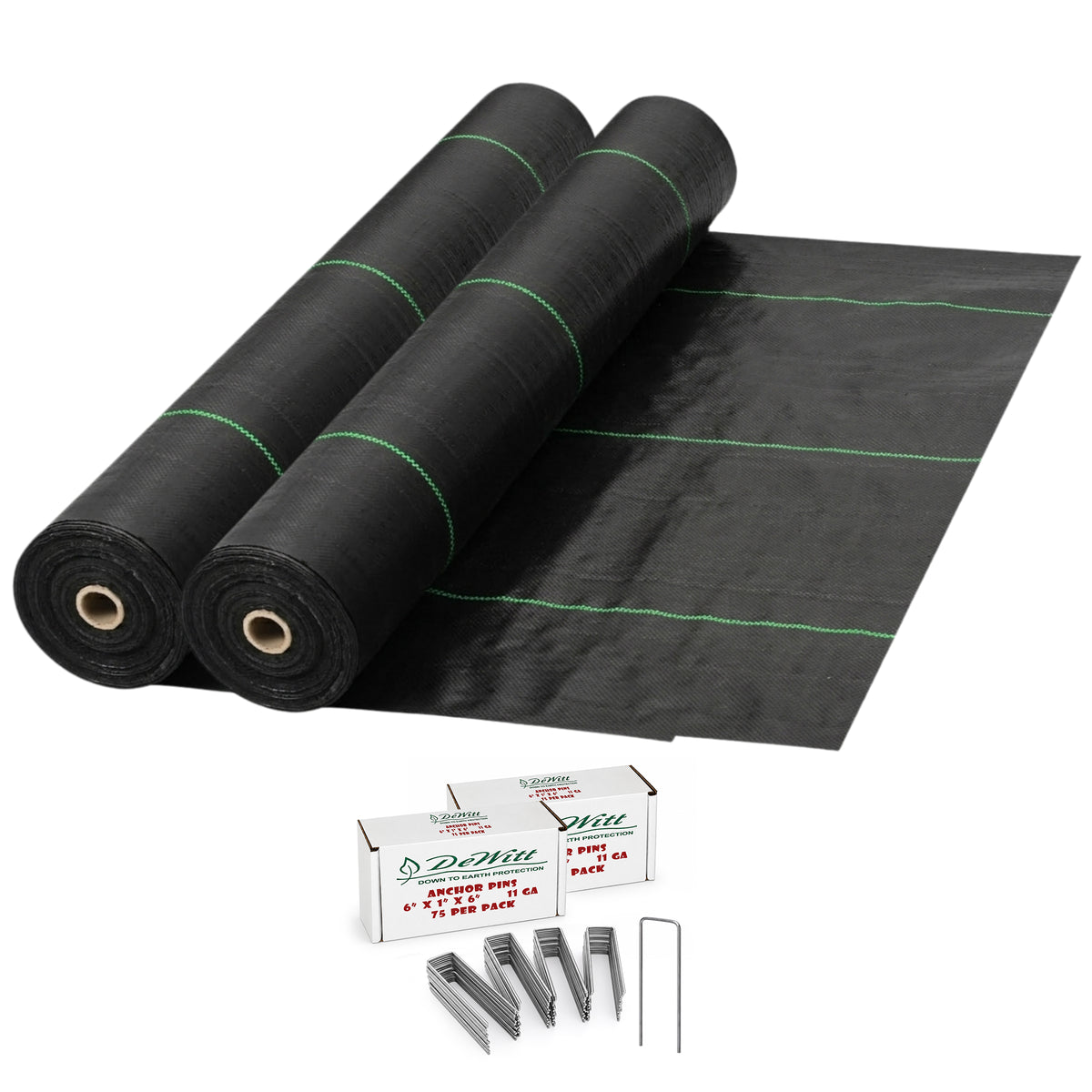 DeWitt 2 Pack Earthmat 4' x 100' Ground Cover & 6" Anchoring Pins, 150 Count