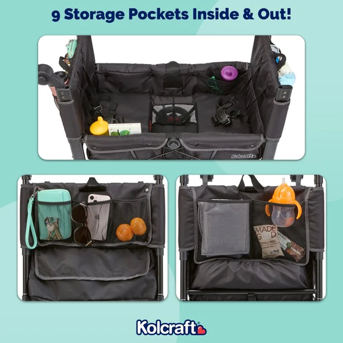 Kolcraft 360 Cloud Plus Stroller Wagon W Foldable Design Seat Straps (Open Box) - VMInnovations