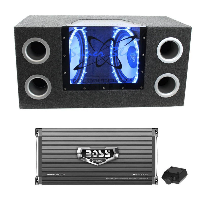 Pyramid BNPS102 10" 1000W Car Subwoofers Sub Box and 2000W 2-Ohm 2-Channel Amp - VMInnovations