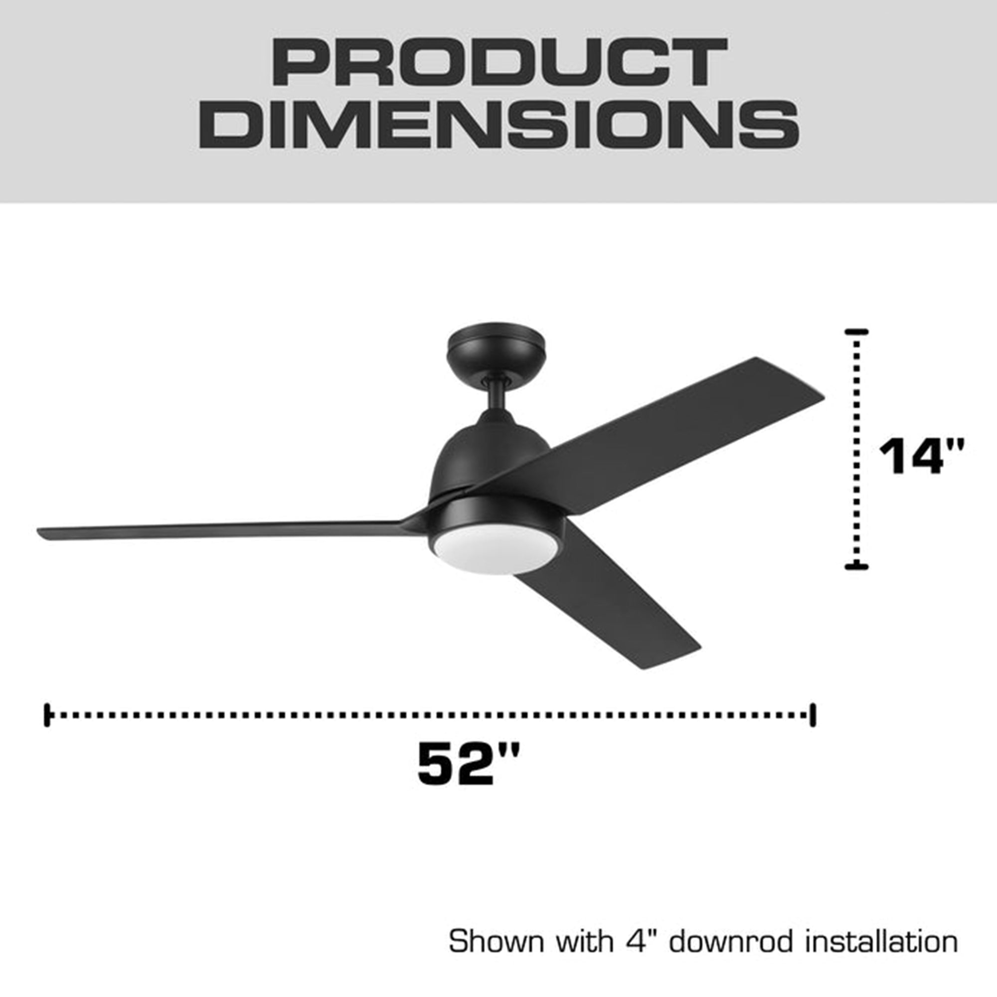 Mule Selana 52 Inch Damp-Rated Ceiling Fan with LED Light, Remote, Matte Black