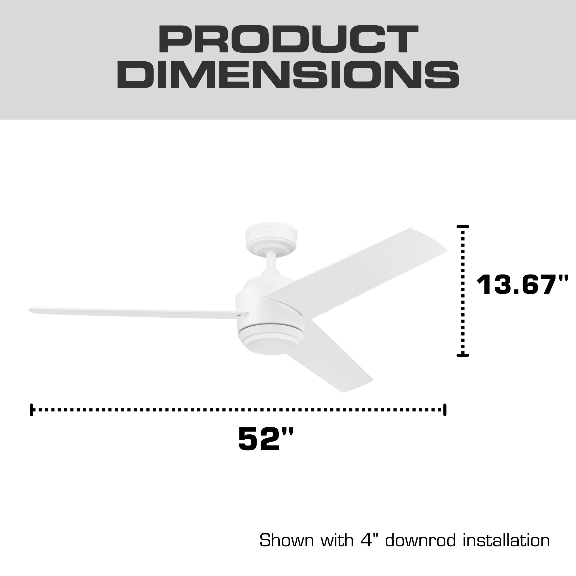Mule Halona 52 Inch Damp-Rated Ceiling Fan With LED Light, Remote, White