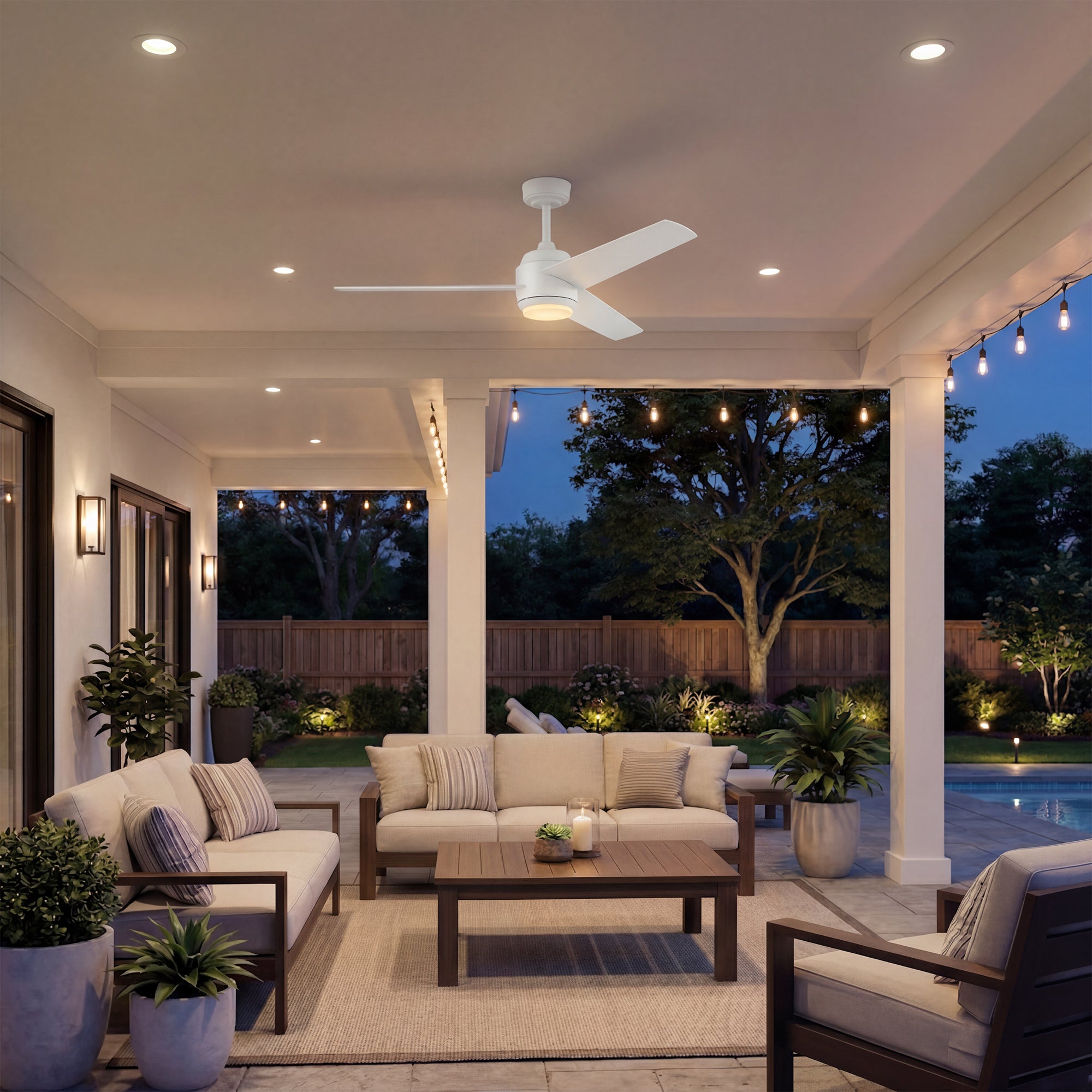 Mule Halona 52 Inch Damp-Rated Ceiling Fan With LED Light, Remote, White
