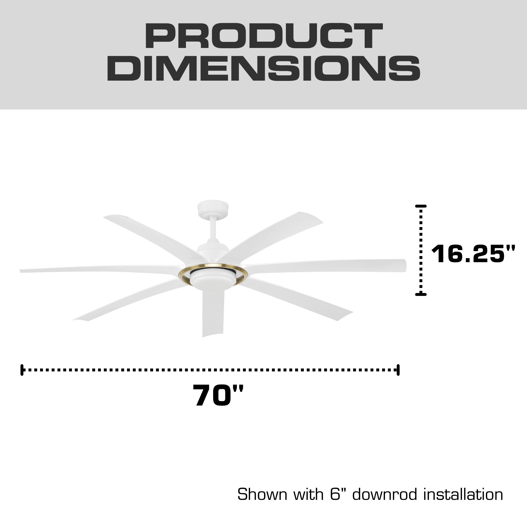 Mule Sterling 70 Inch Sterling Indoor/Covered Outdoor Ceiling Fan, White/Gold