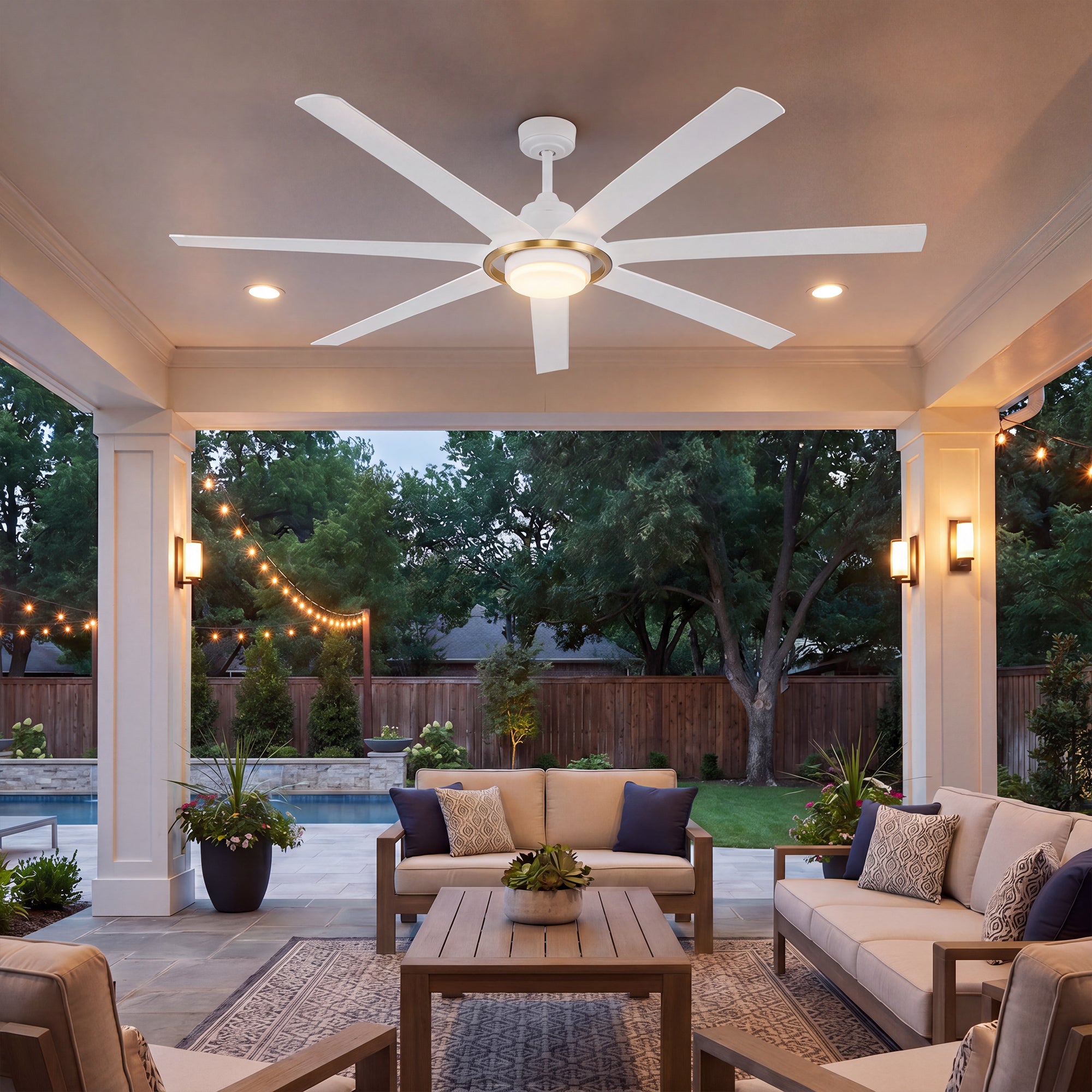 Mule Sterling 70 Inch Sterling Indoor/Covered Outdoor Ceiling Fan, White/Gold