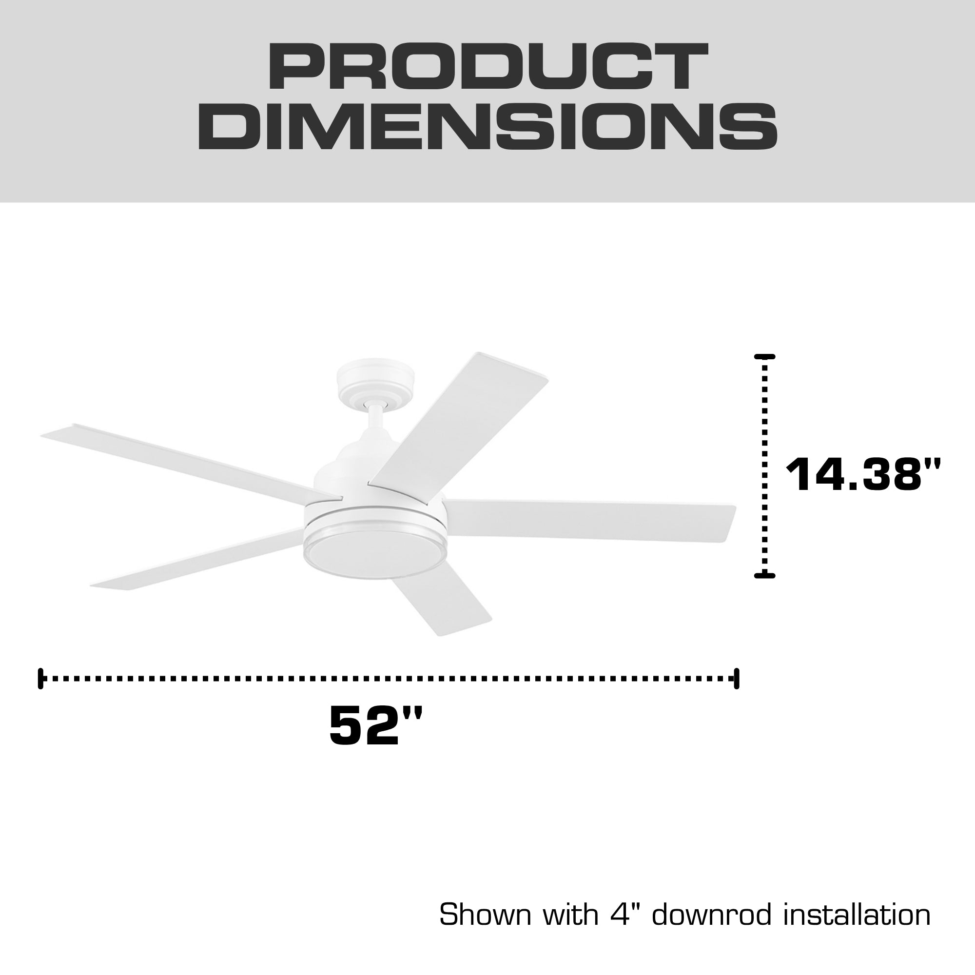 Mule Carver 52 Inch Ceiling Fan with LED Light, Remote, DC Motor, White