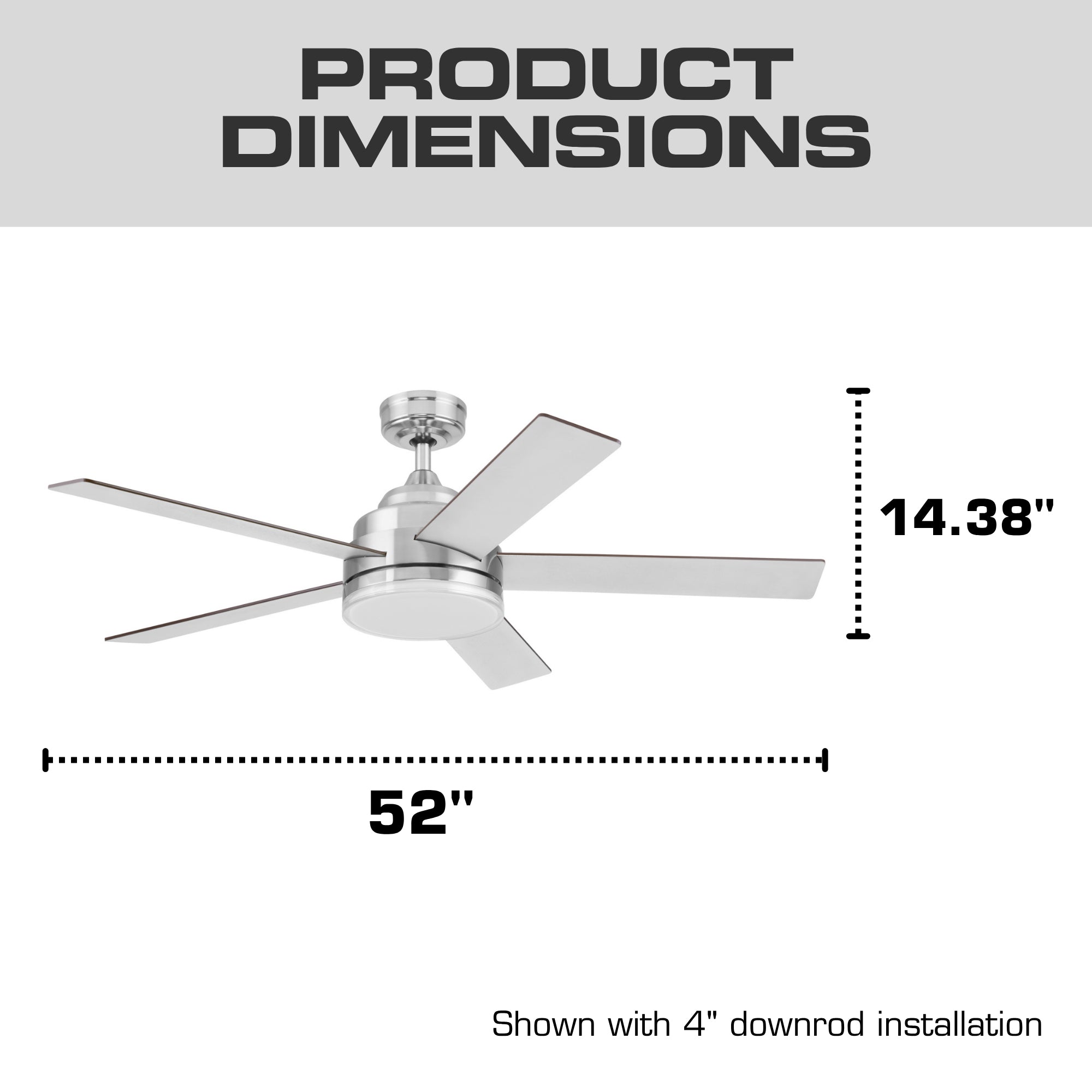 Mule Carver 52 Inch Ceiling Fan with LED Light, Remote, DC Motor, Brushed Nickel
