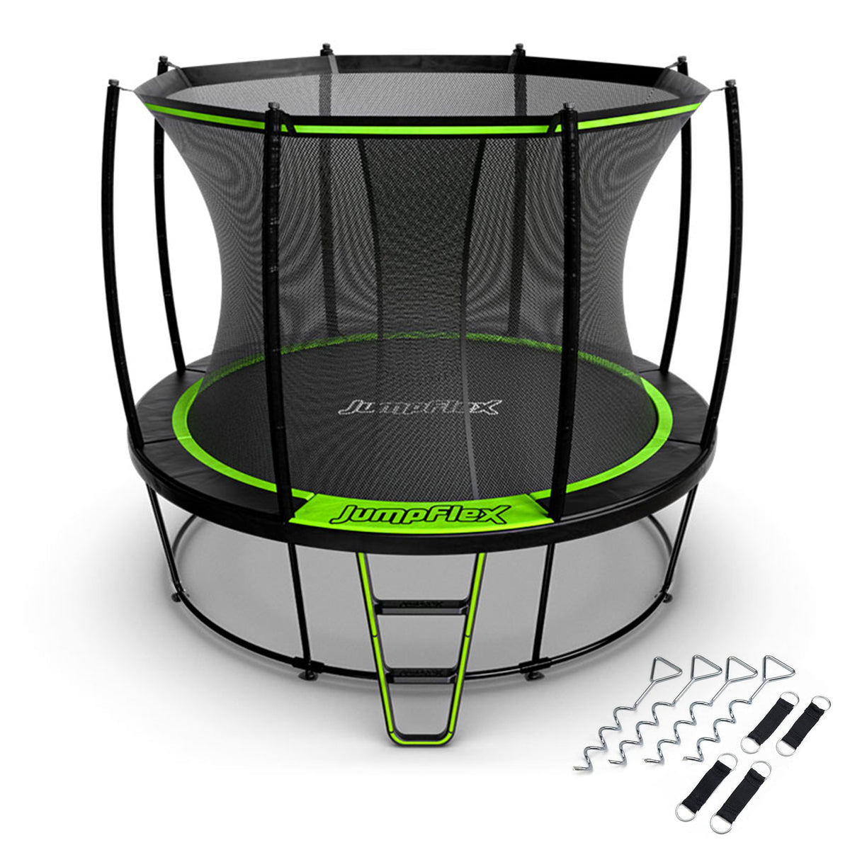 JumpFlex HERO 10' Round Trampoline, Outdoor Play Set with ANCHORKIT Steel Stakes