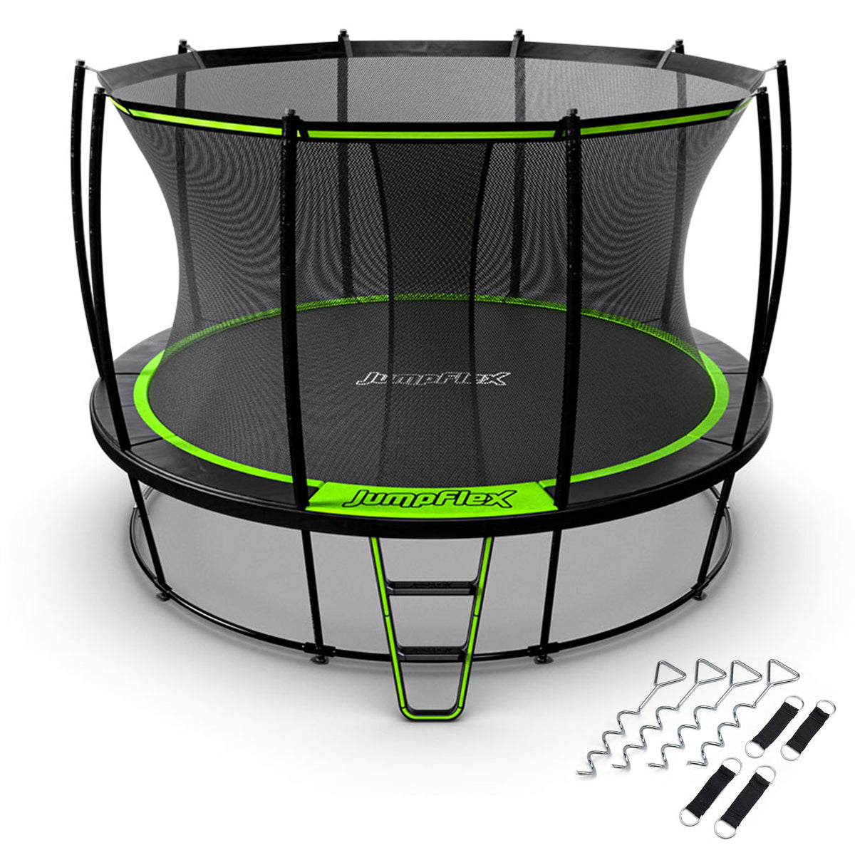 JumpFlex HERO 12' Round Trampoline, Outdoor Play Set with ANCHORKIT Steel Stakes