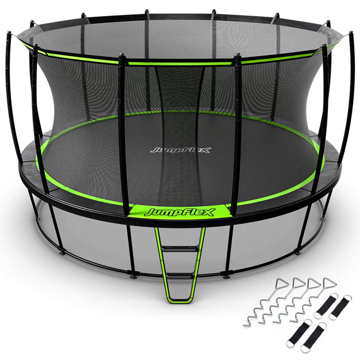JumpFlex HERO 15' Round Trampoline, Outdoor Play Set with ANCHORKIT Steel Stakes