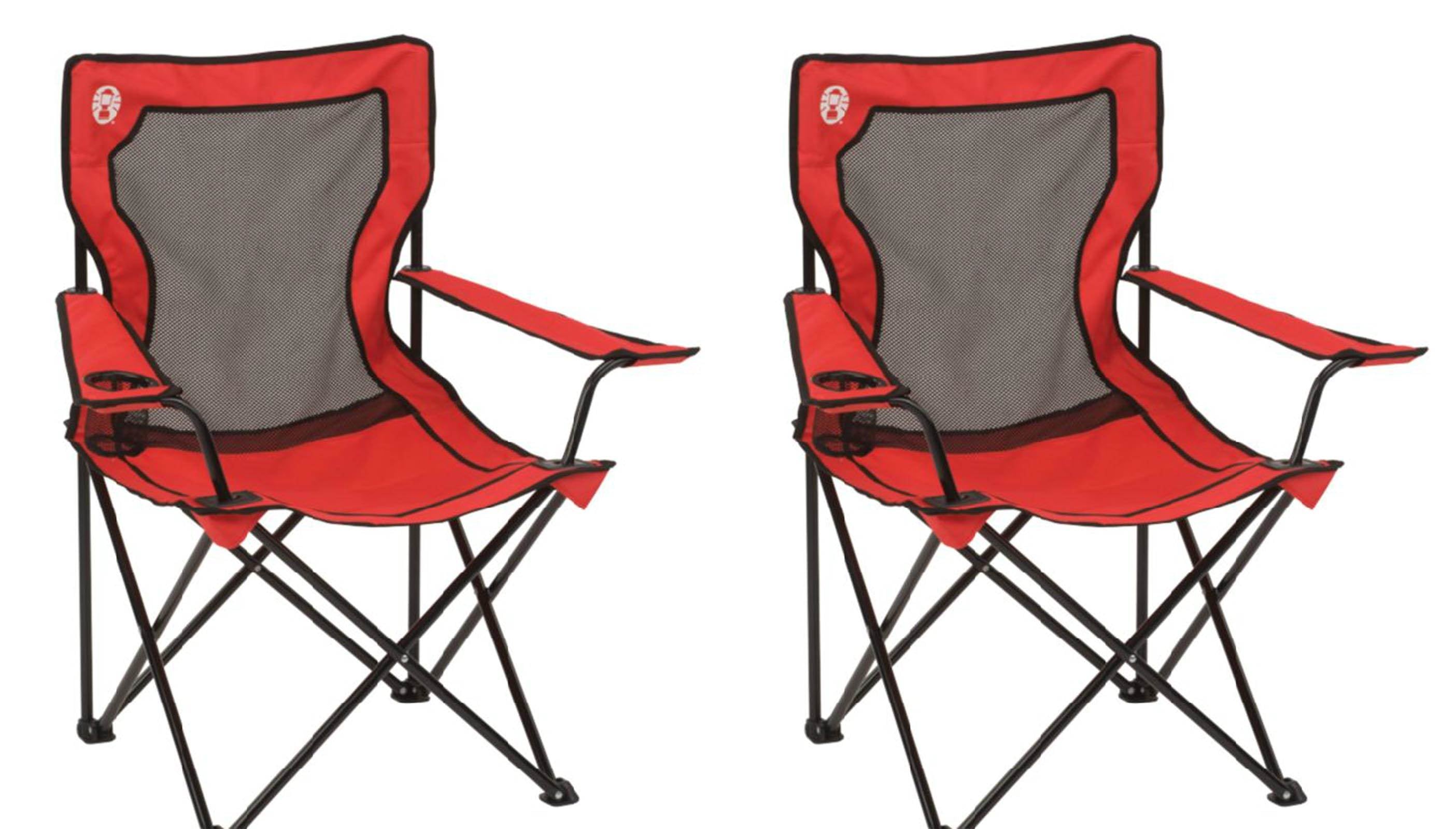 (2) COLEMAN Broadband Camping Folding Quad Chairs w/ Mesh Back & Transport Bag