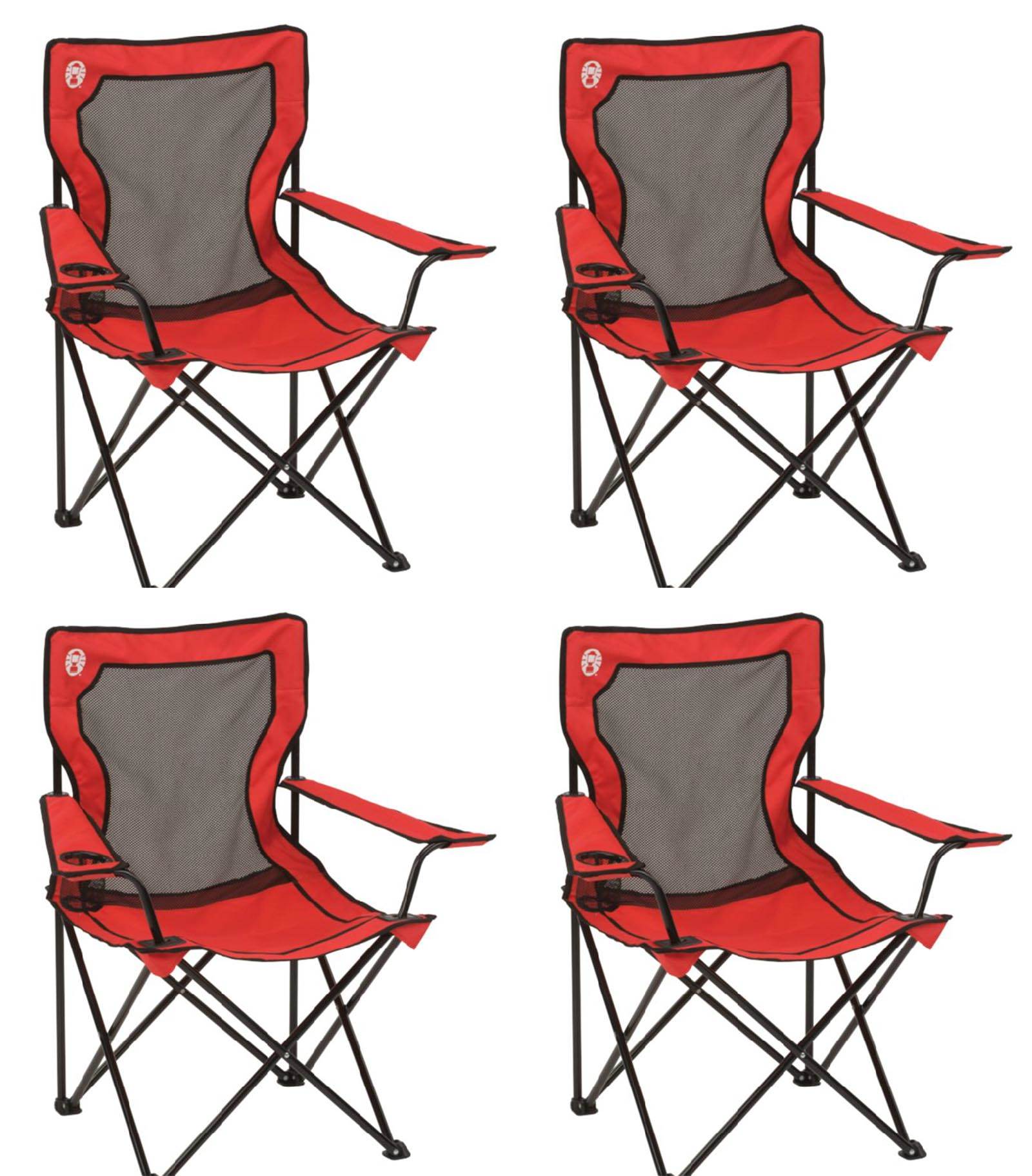 (4) COLEMAN Broadband Camping Folding Quad Chairs w/ Mesh Back & Transport Bag