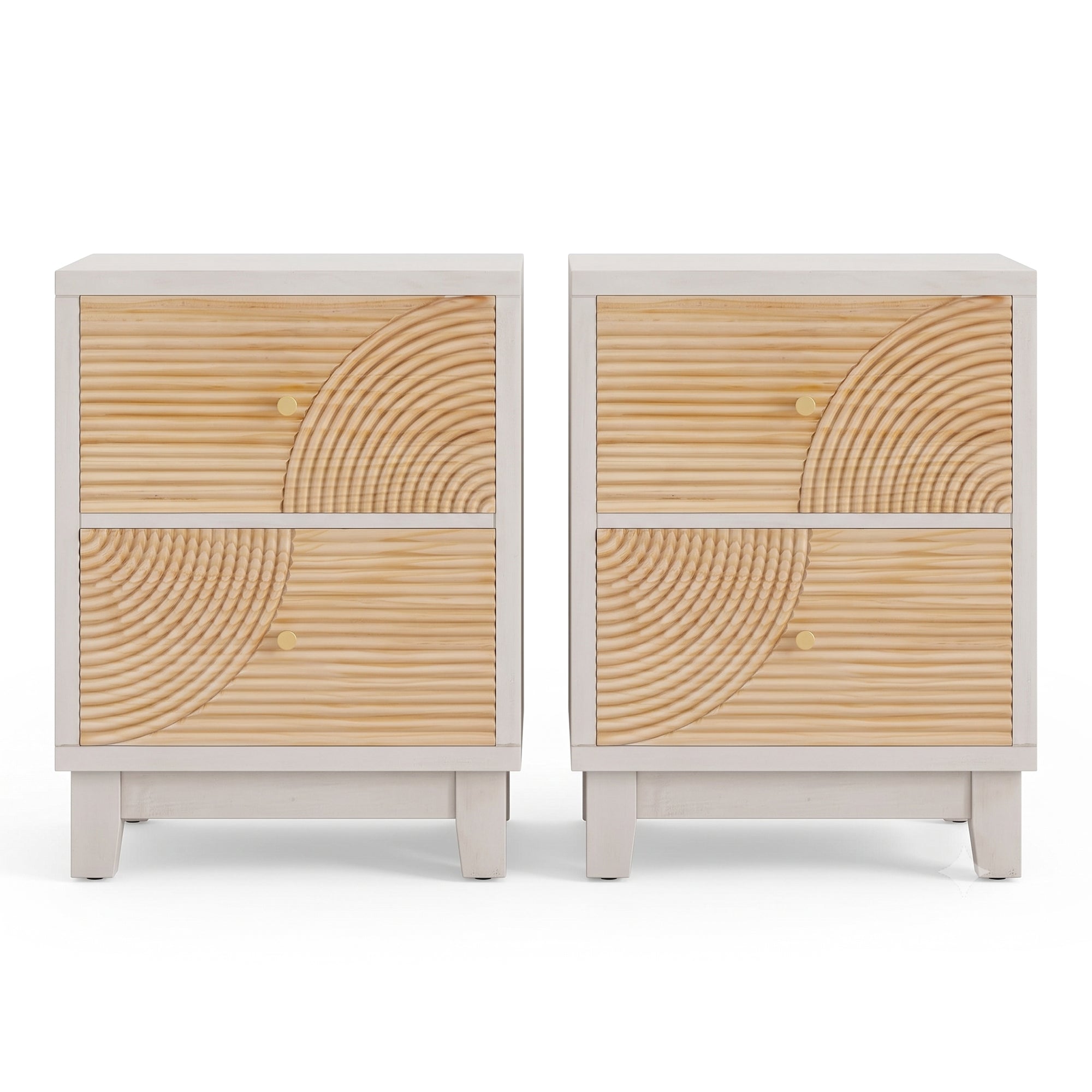 COZAYH 2-Drawer Farmhouse Bedroom Nightstand w/ Rustic Wood Ring, White, 2 Pack