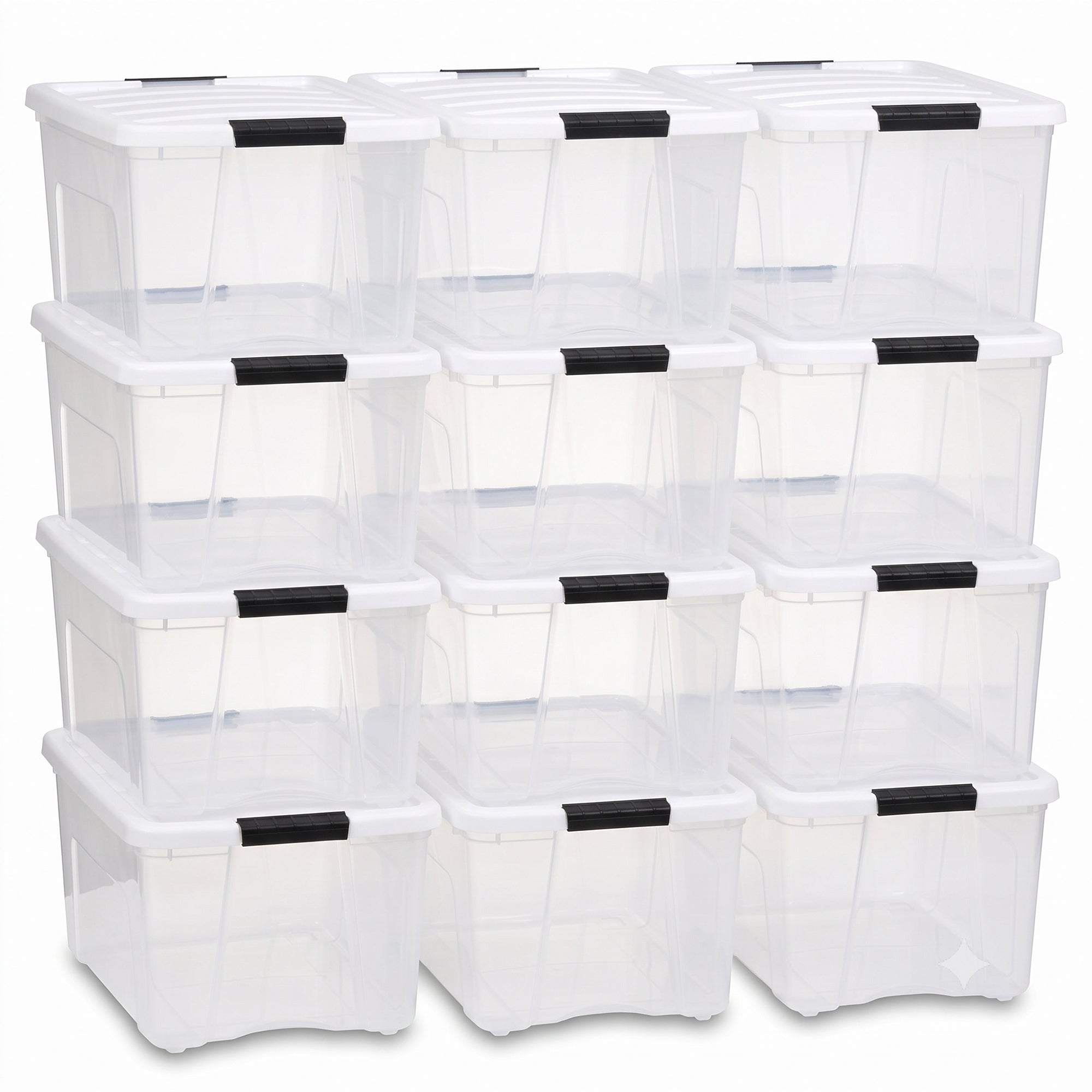 IRIS USA 12-Pack 40 Quart Stackable Storage Bins with Lids, Clear/White