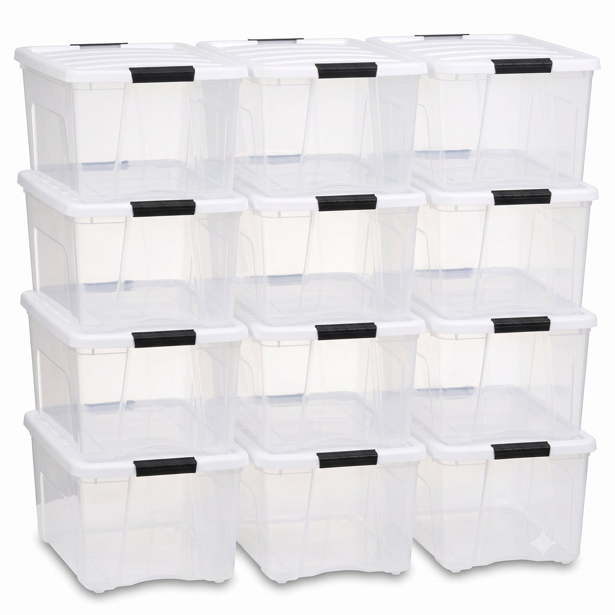 IRIS USA 12-Pack 40 Quart Stackable Storage Bins with Lids, Clear/White