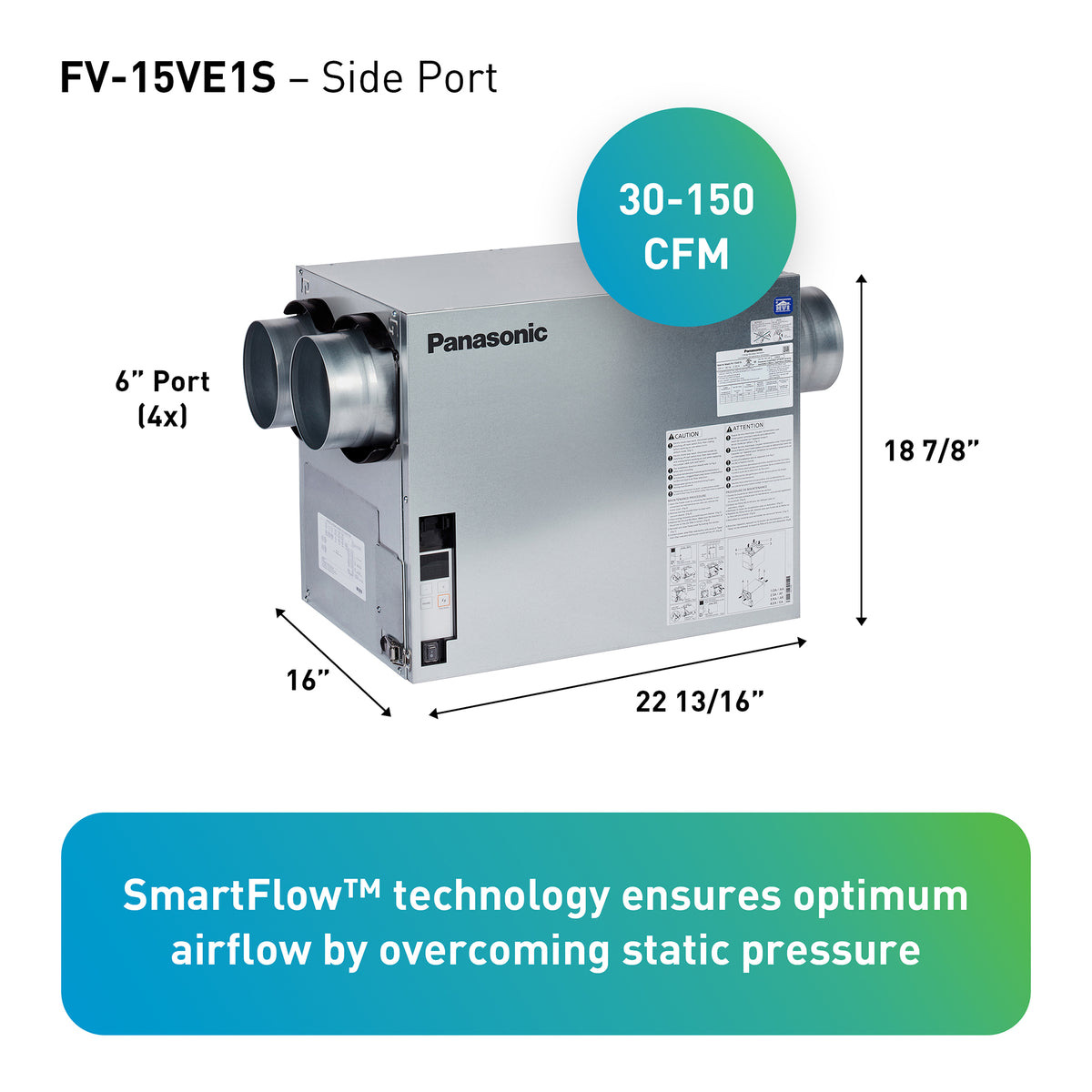 Panasonic BalancedHome Elite 150 Energy Recovery Ventilator,Side Port, 30-150CFM