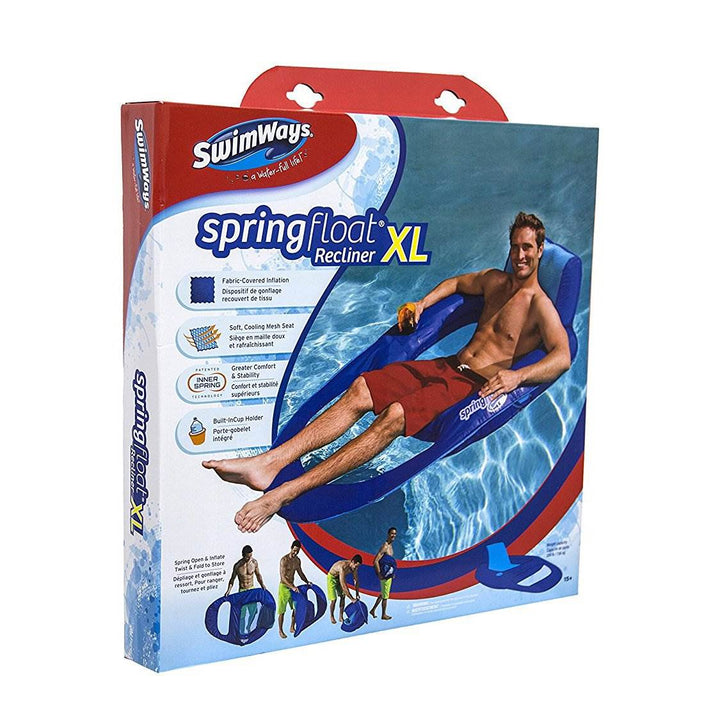 SwimWays Spring Float Recliner XL Inflatable Swimming Pool Float Lounger, Blue - VMInnovations