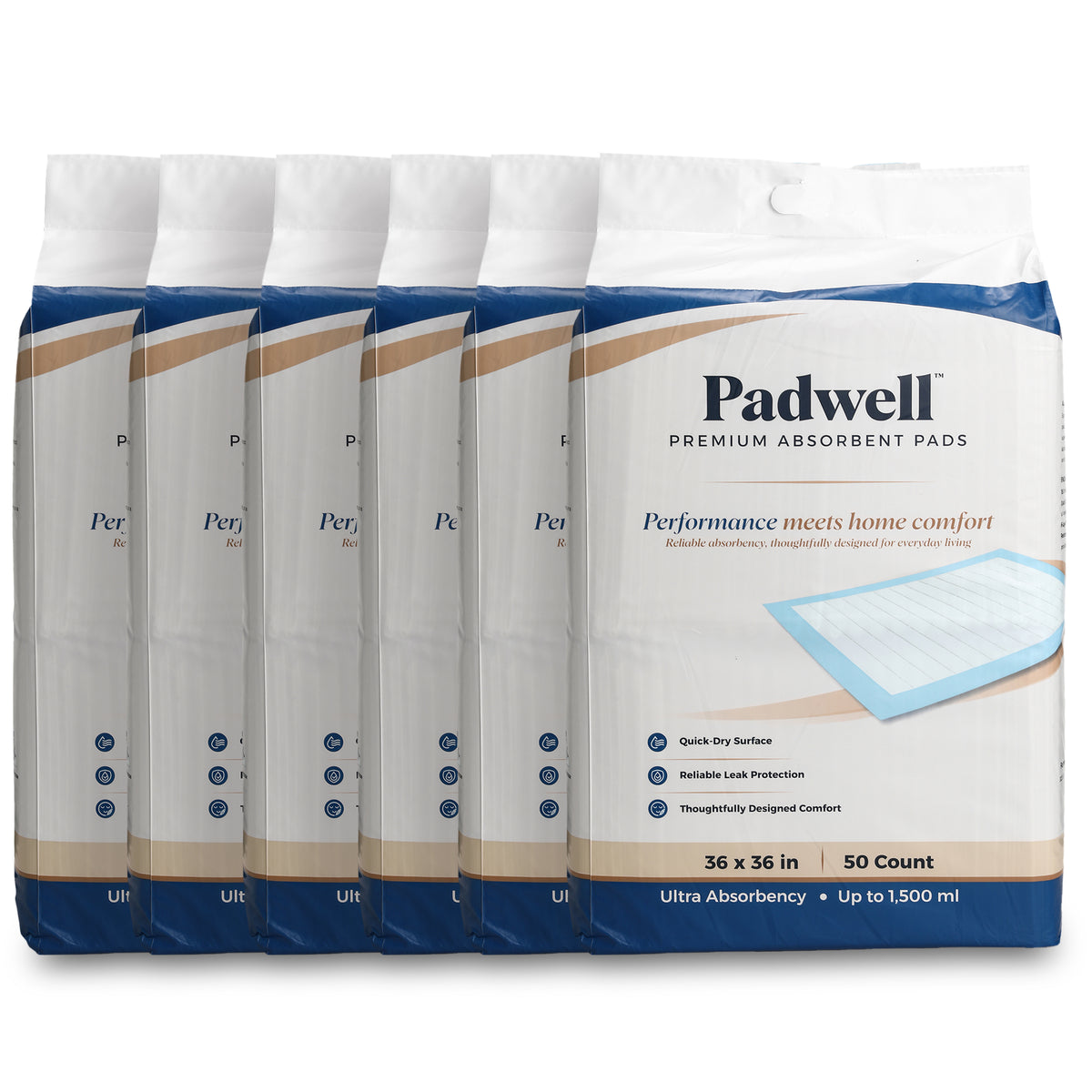 Padwell Absorbent Pads for Bed and Floor Protection, 36 x 36 Inches, 300 Count