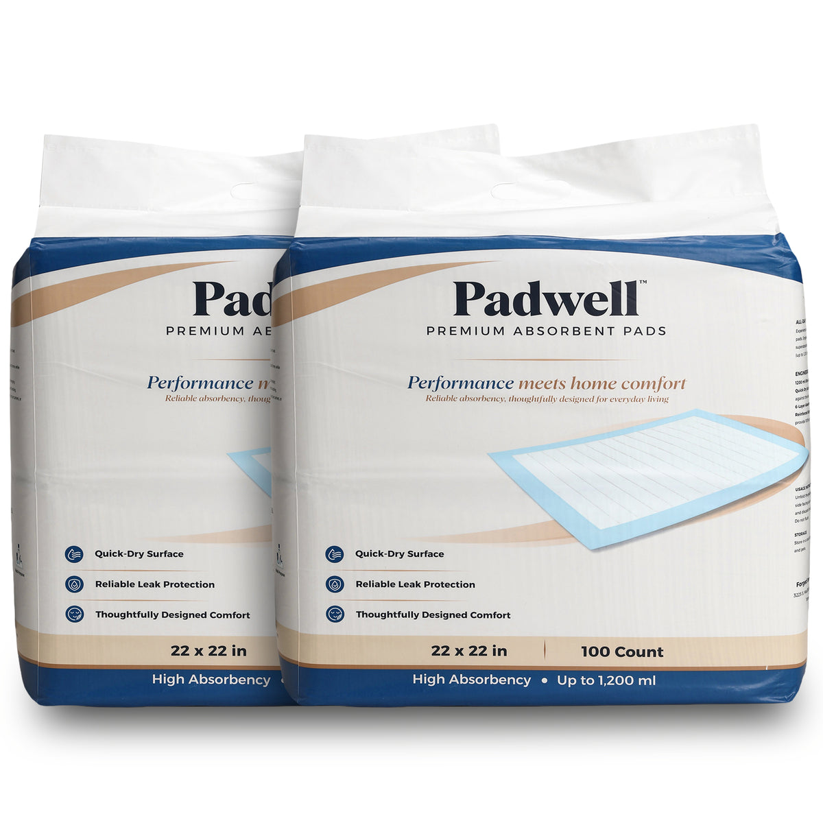 Padwell Absorbent Pads for Bed and Floor Protection, 22 x 22 Inches, 200 Count - VMInnovations
